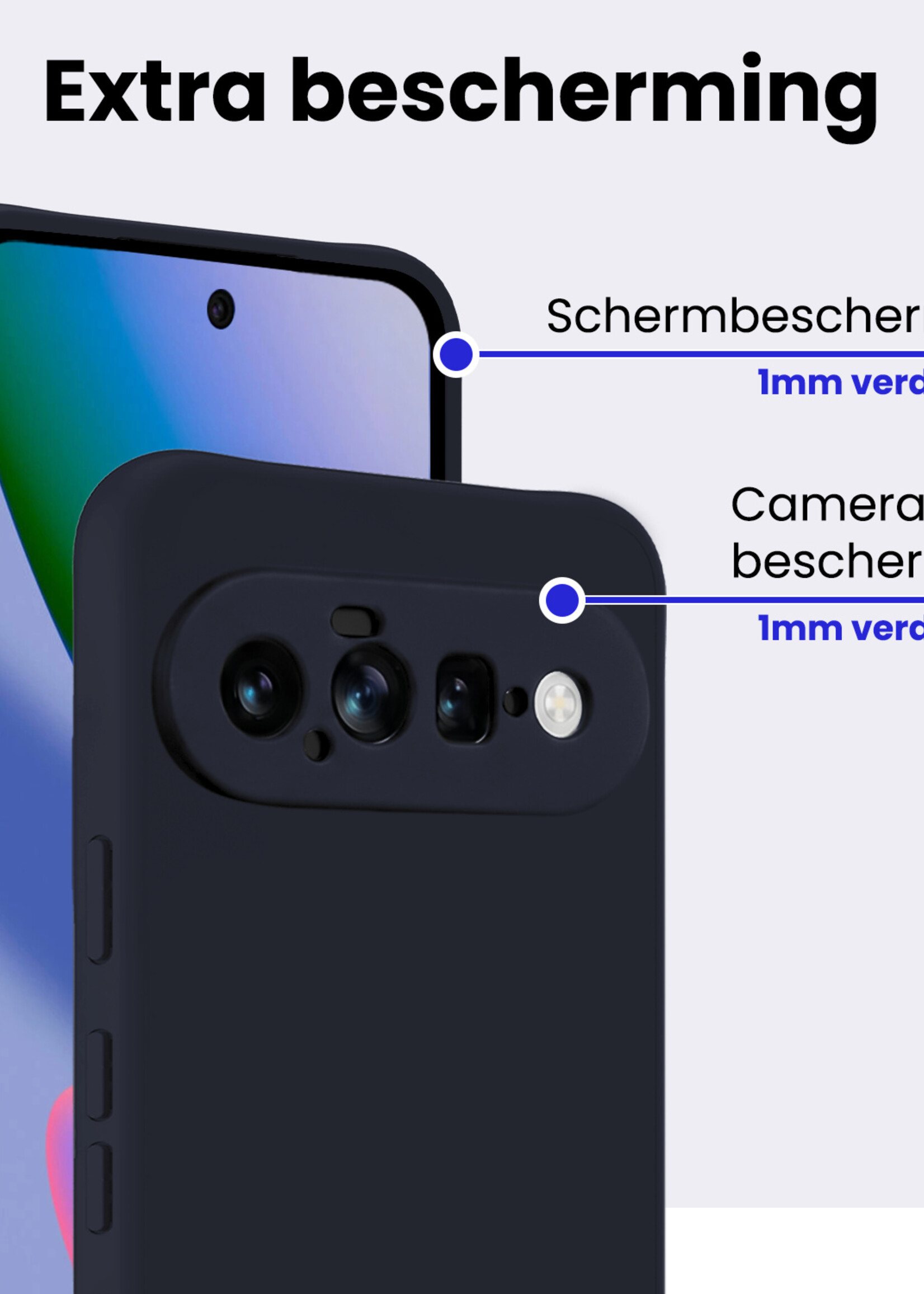BTH BTH Google Pixel 11 Hoesje Siliconen Met 2x Screenprotector - Donkerblauw