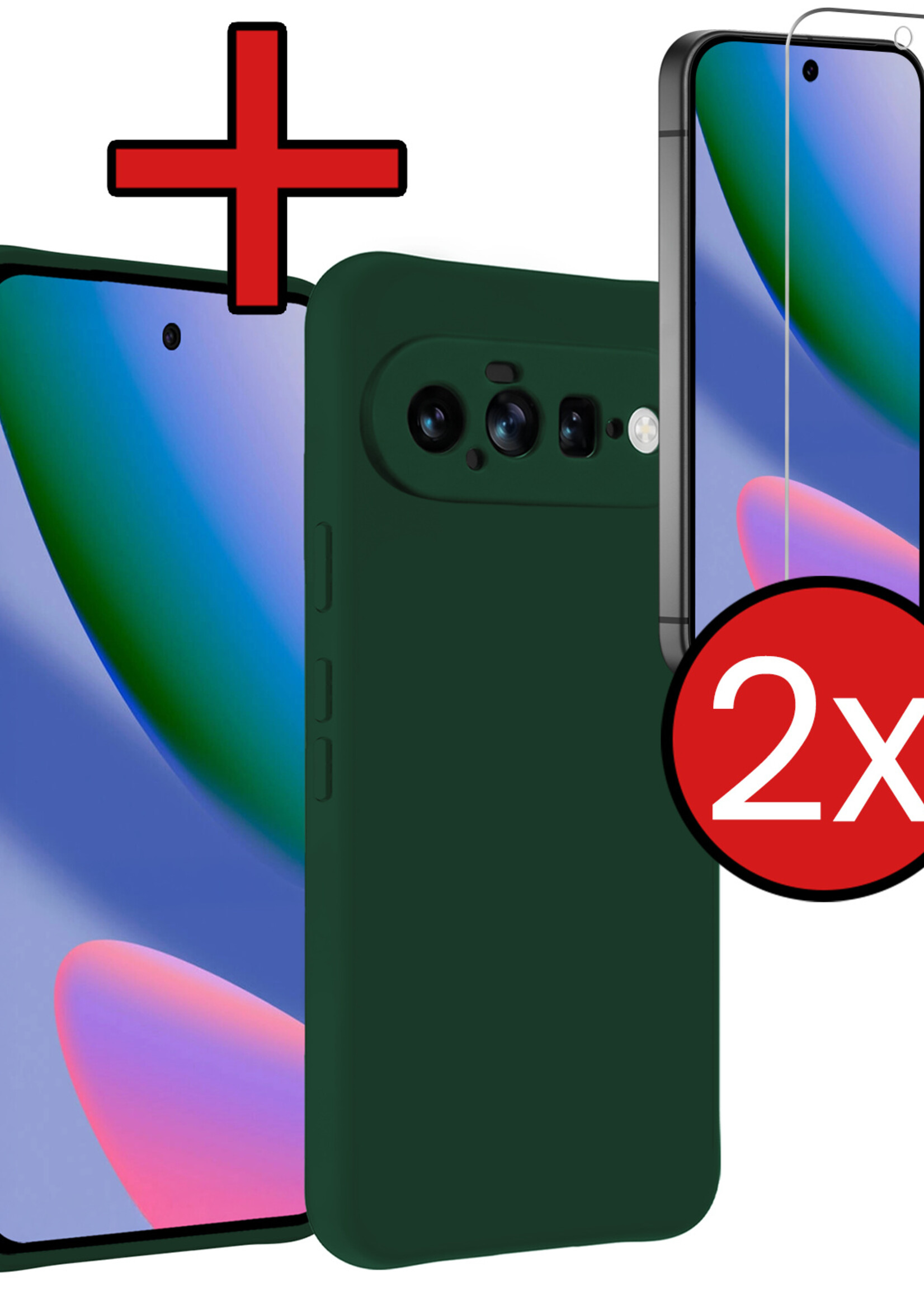 BTH BTH Google Pixel 11 Hoesje Siliconen Met 2x Screenprotector - Donkergroen