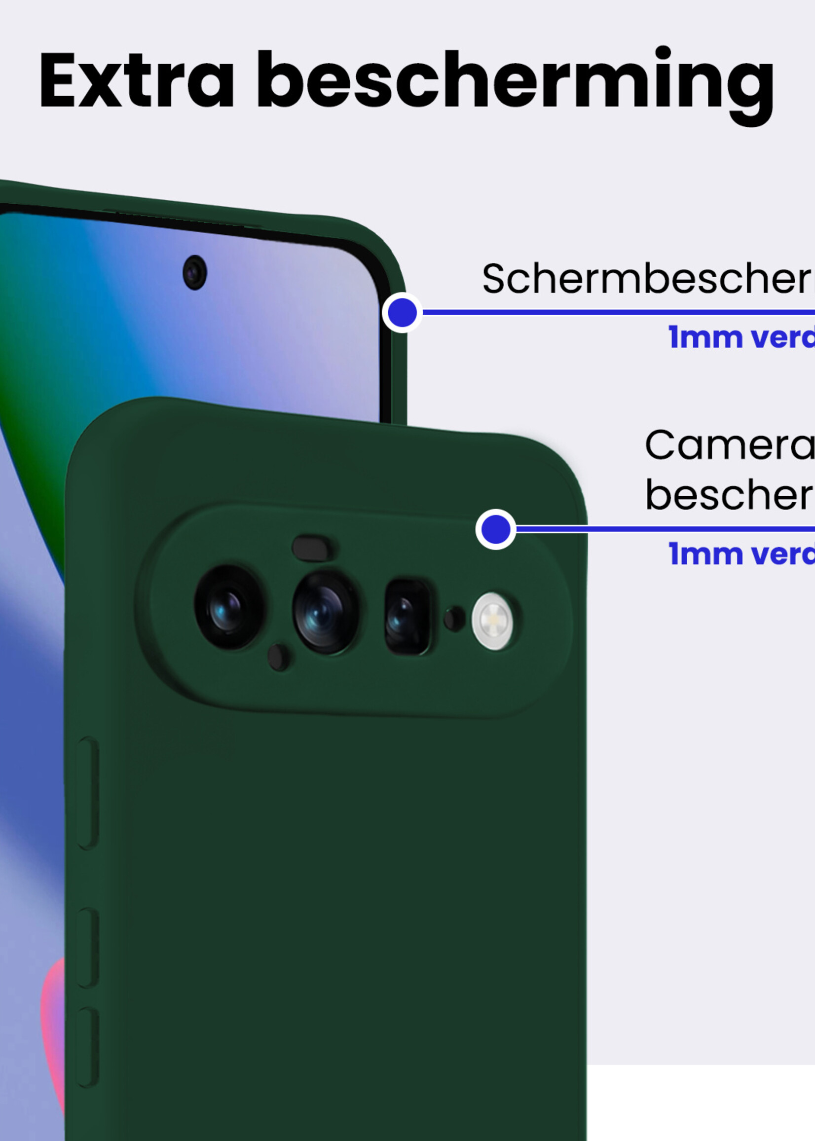 BTH BTH Google Pixel 11 Hoesje Siliconen Met 2x Screenprotector - Donkergroen