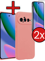 BTH BTH Google Pixel 11 Hoesje Siliconen Met 2x Screenprotector - Lichtroze