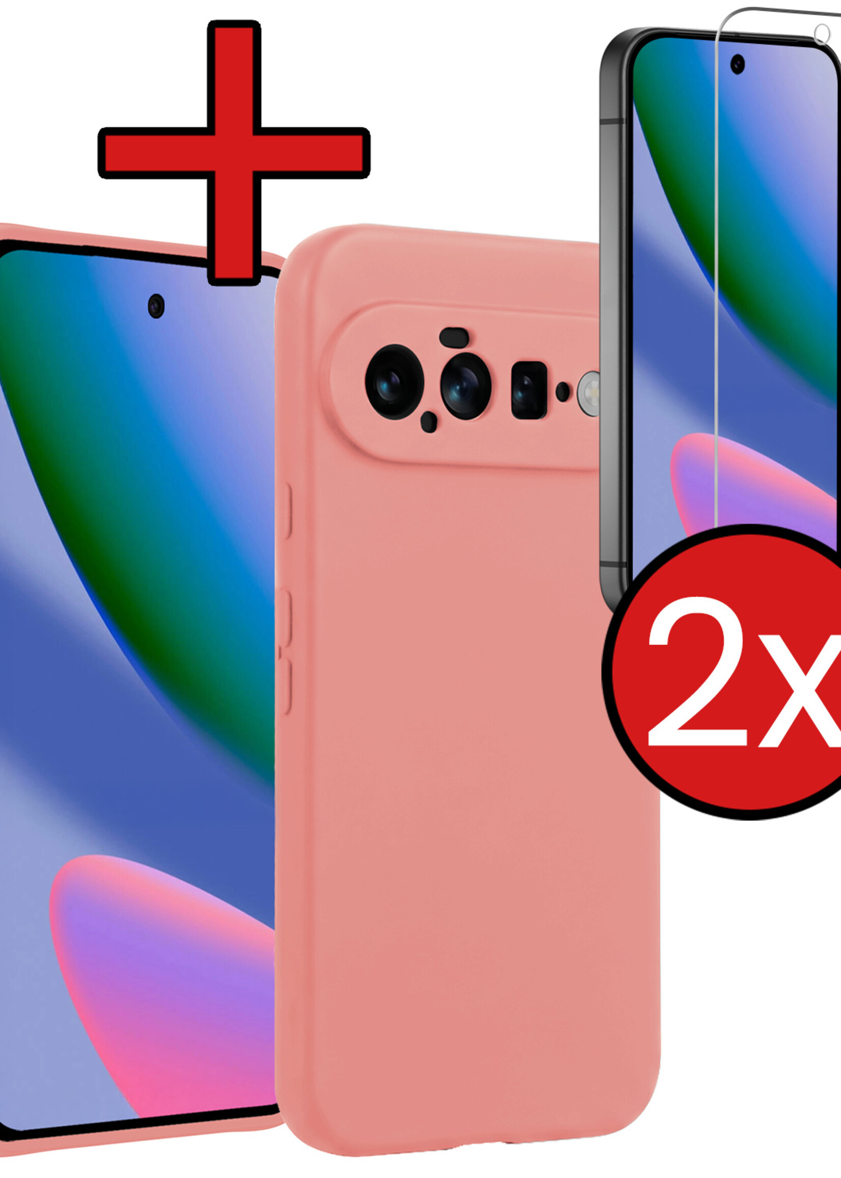 BTH BTH Google Pixel 11 Hoesje Siliconen Met 2x Screenprotector - Lichtroze