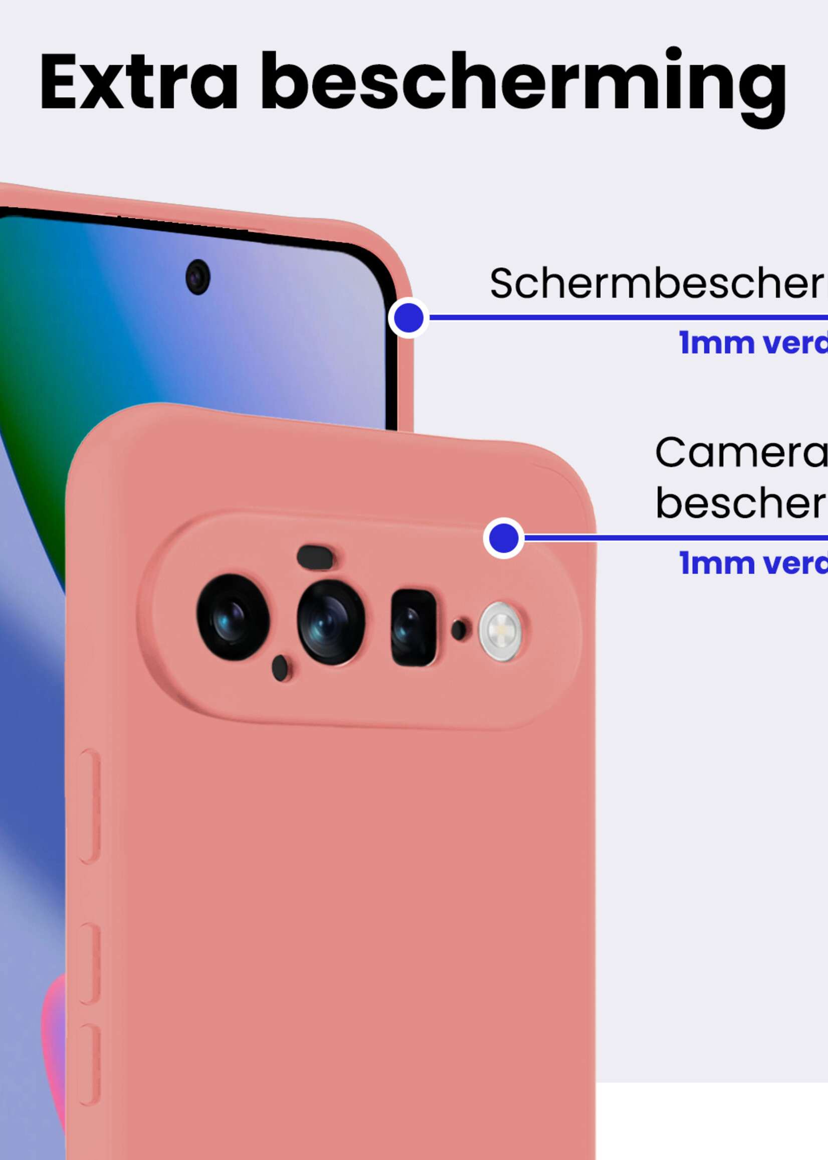 BTH BTH Google Pixel 11 Hoesje Siliconen Met 2x Screenprotector - Lichtroze