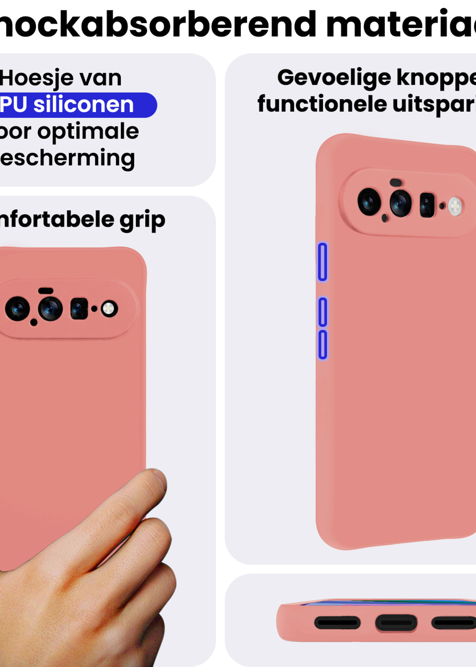 BTH BTH Google Pixel 11 Hoesje Siliconen Met 2x Screenprotector - Lichtroze