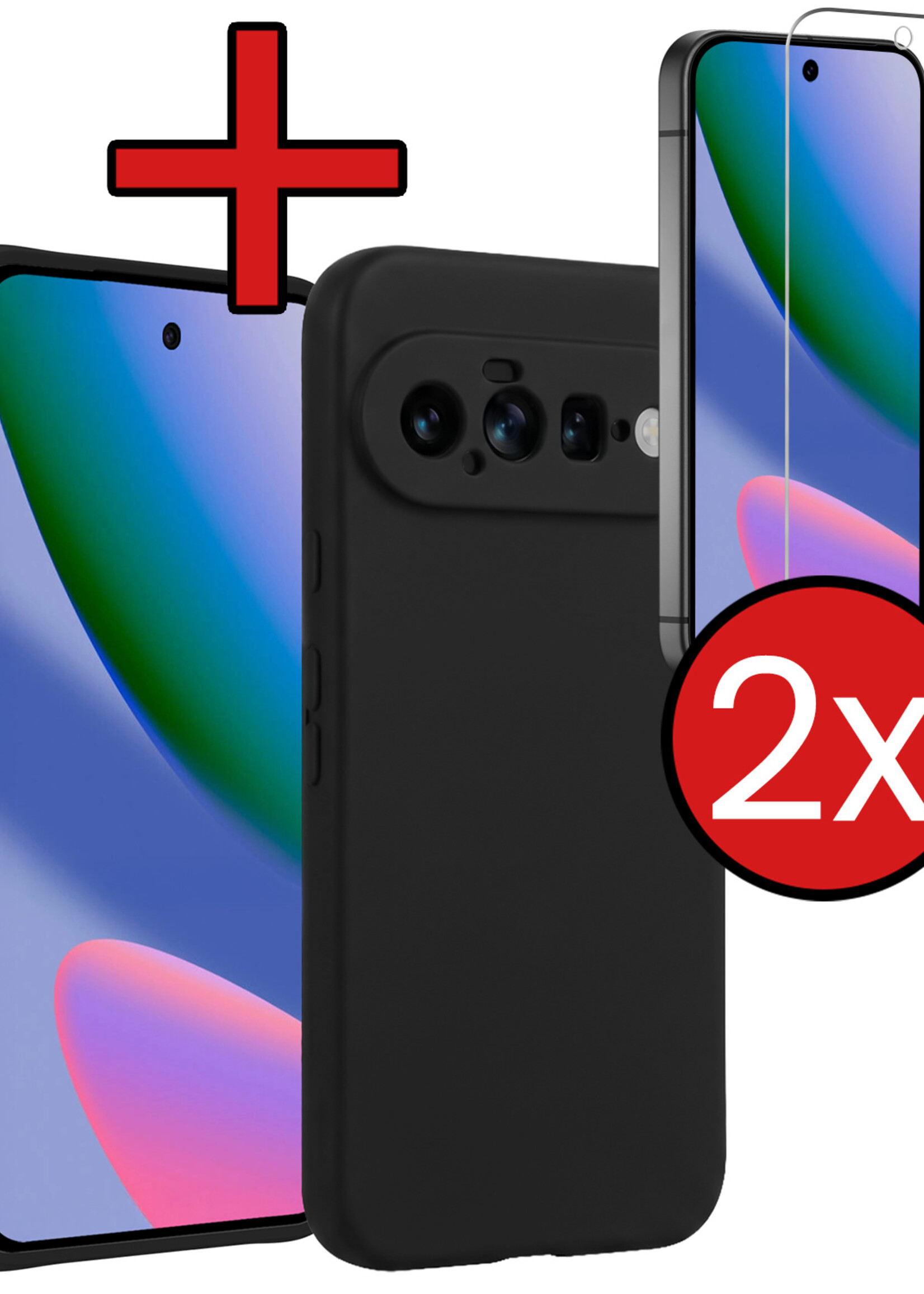 BTH BTH Google Pixel 11 Hoesje Siliconen Met 2x Screenprotector - Zwart