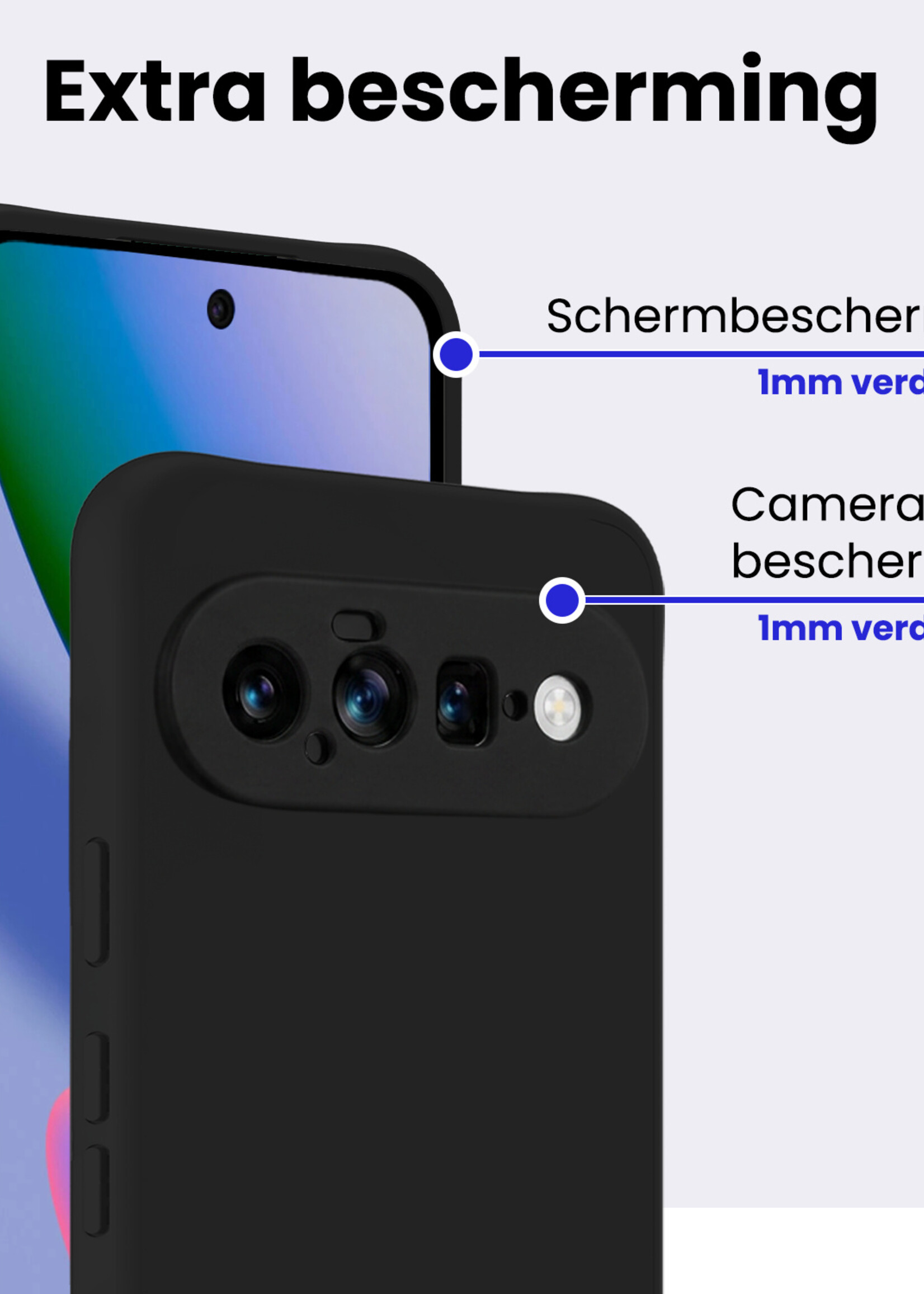 BTH BTH Google Pixel 11 Hoesje Siliconen Met 2x Screenprotector - Zwart