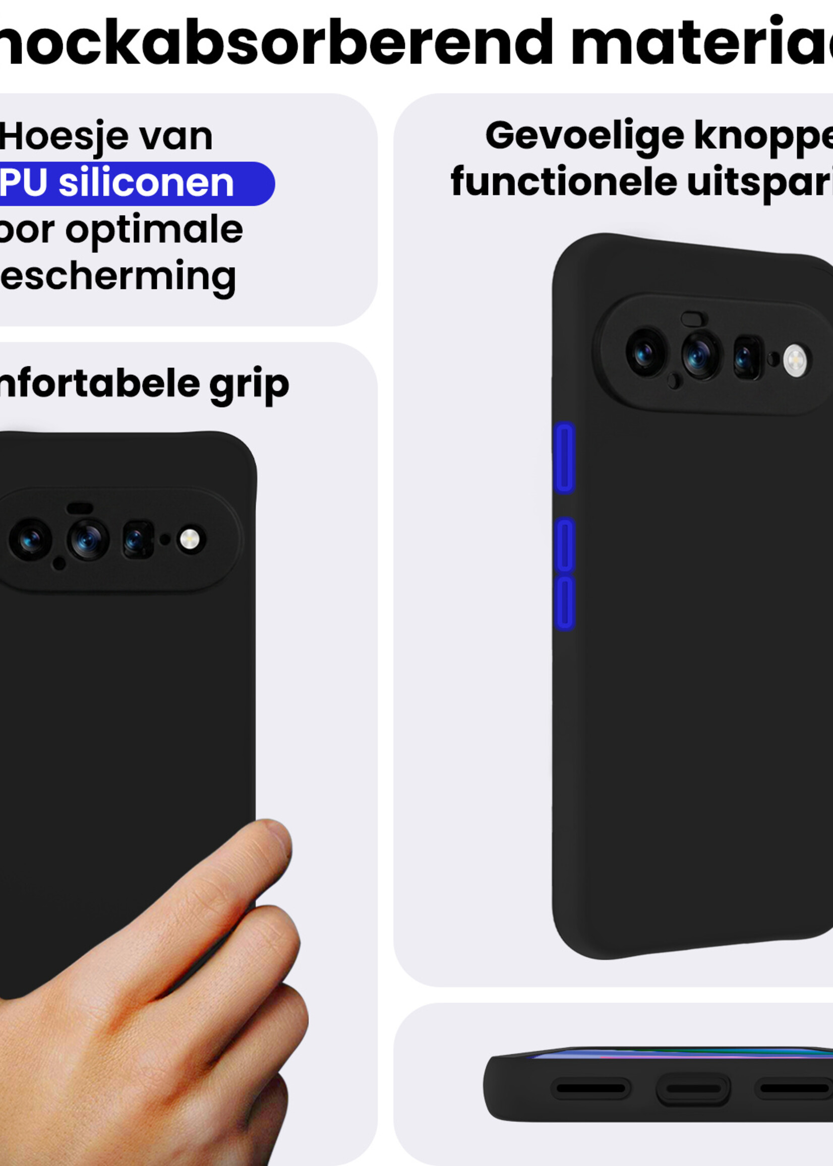 BTH BTH Google Pixel 11 Hoesje Siliconen Met 2x Screenprotector - Zwart