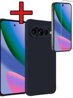 BTH BTH Google Pixel 11 Pro Hoesje Siliconen Met Screenprotector - Donkerblauw