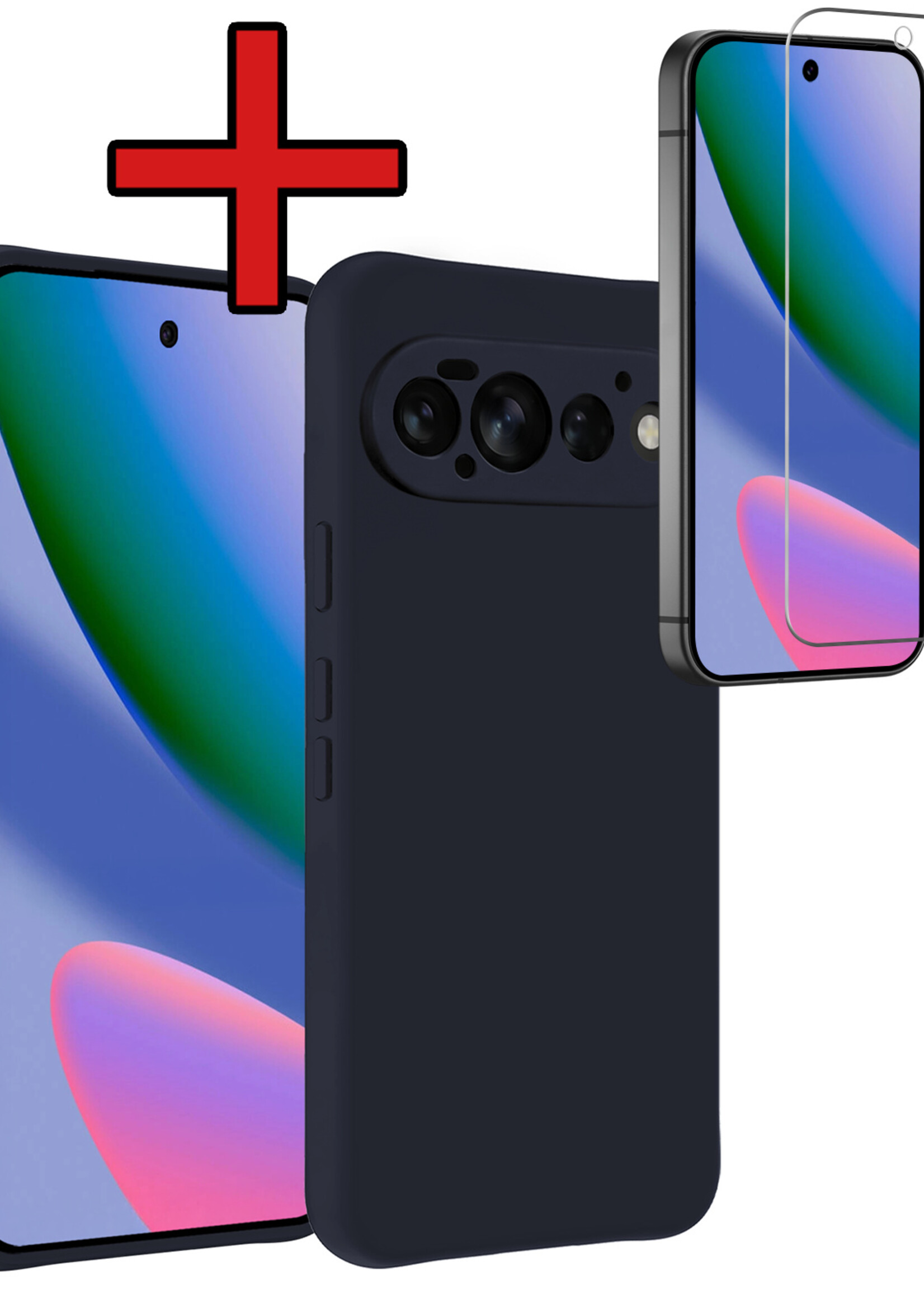 BTH BTH Google Pixel 11 Pro Hoesje Siliconen Met Screenprotector - Donkerblauw