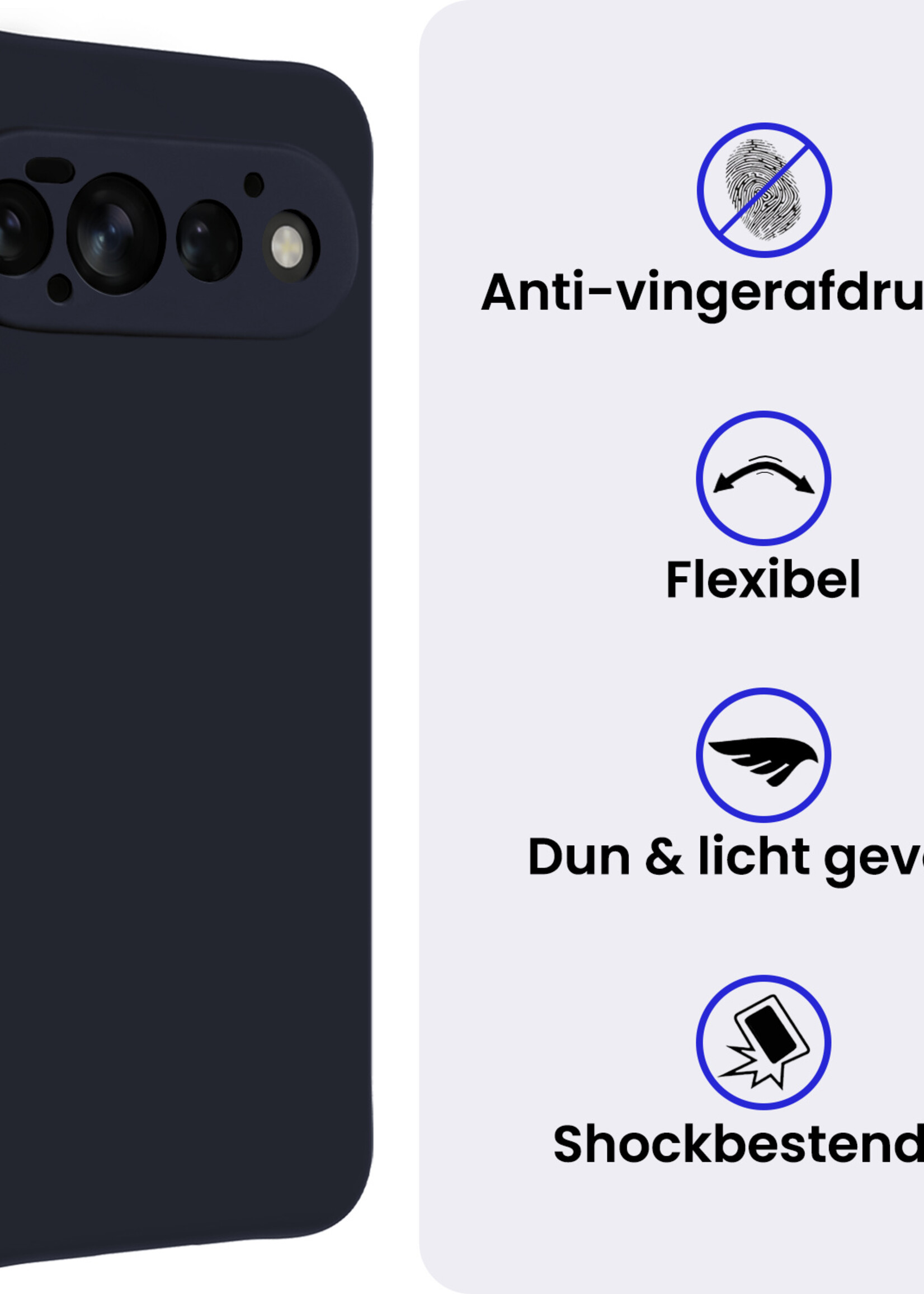 BTH BTH Google Pixel 11 Pro Hoesje Siliconen Met Screenprotector - Donkerblauw