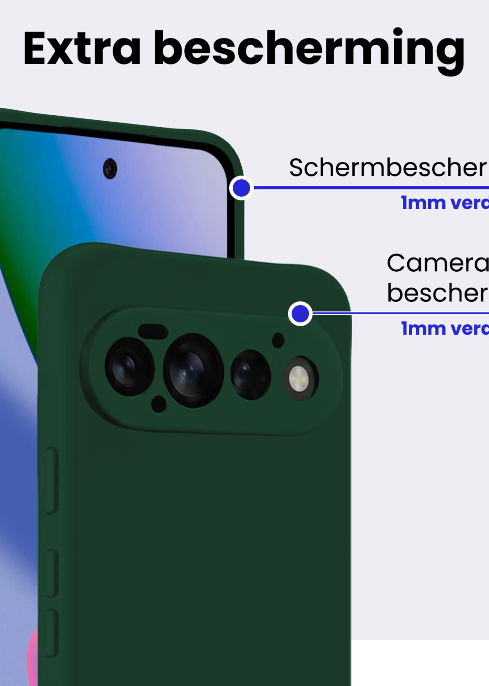 BTH BTH Google Pixel 11 Pro Hoesje Siliconen Met Screenprotector - Donkergroen