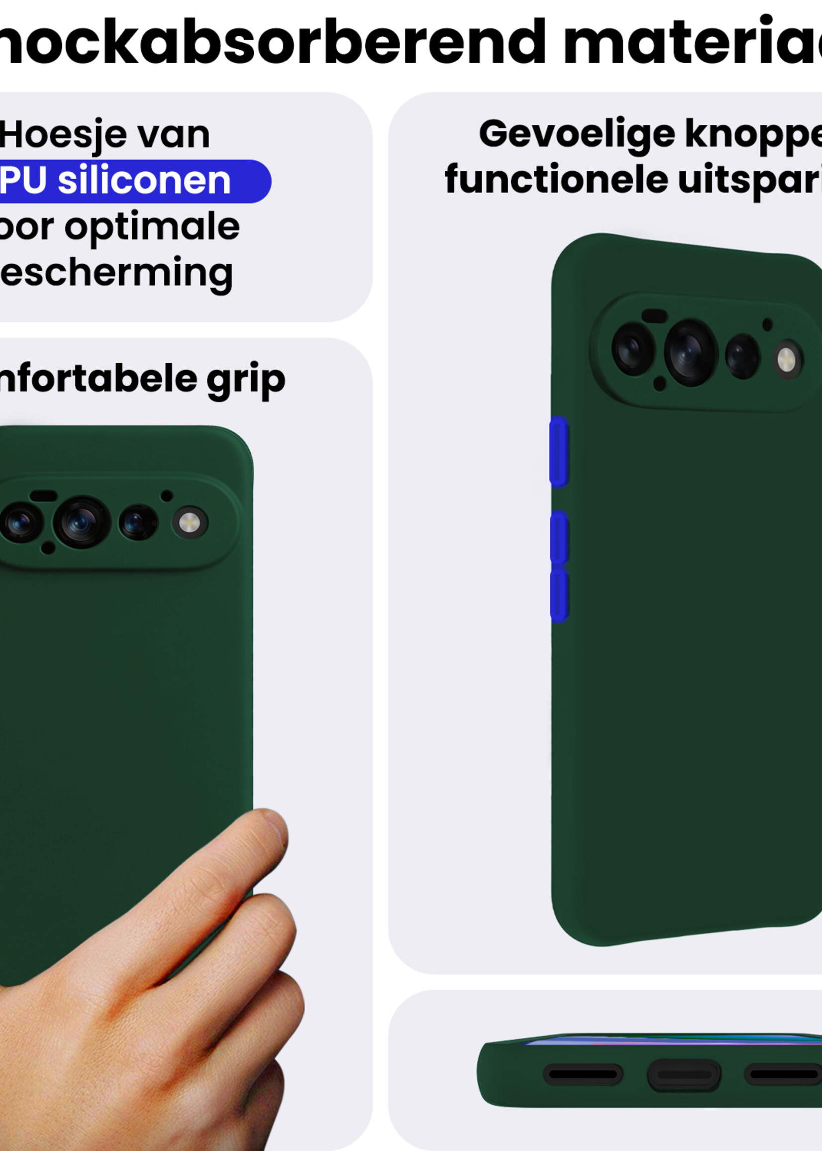 BTH BTH Google Pixel 11 Pro Hoesje Siliconen Met Screenprotector - Donkergroen