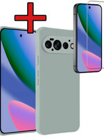 BTH BTH Google Pixel 11 Pro Hoesje Siliconen Met Screenprotector - Lichtblauw