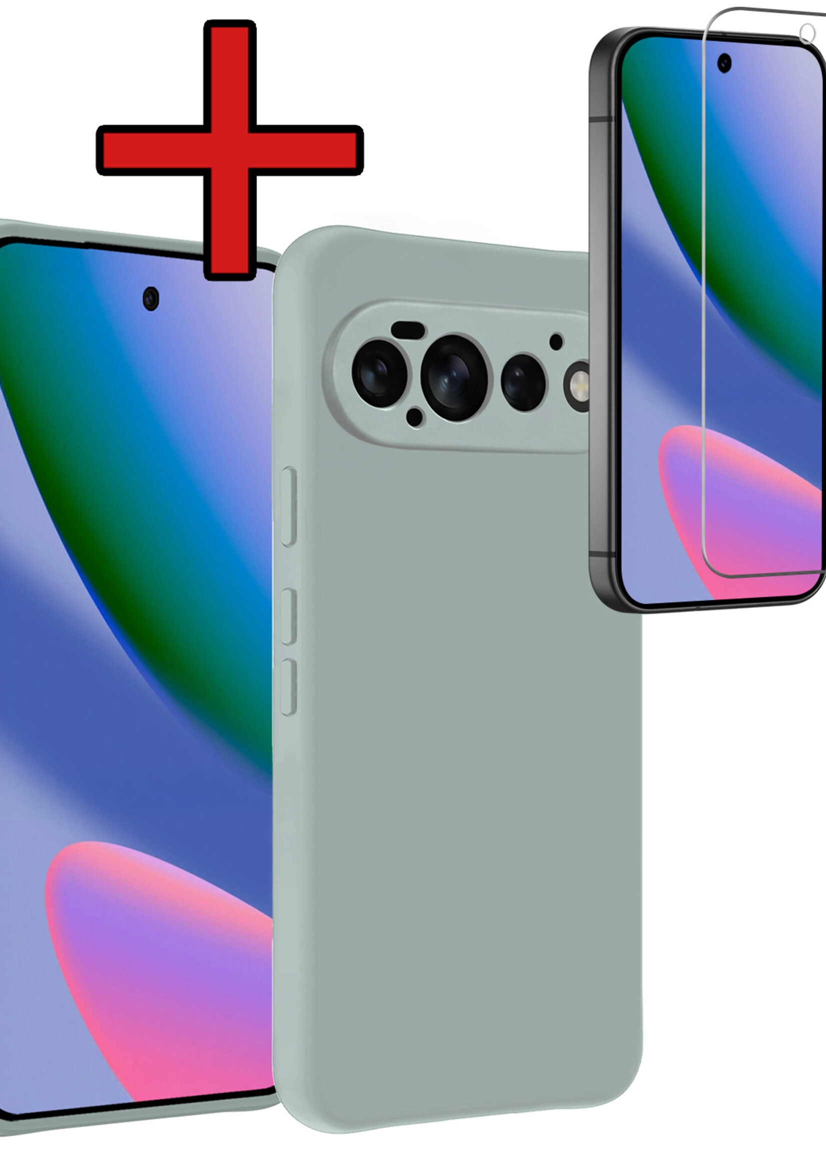 BTH BTH Google Pixel 11 Pro Hoesje Siliconen Met Screenprotector - Lichtblauw