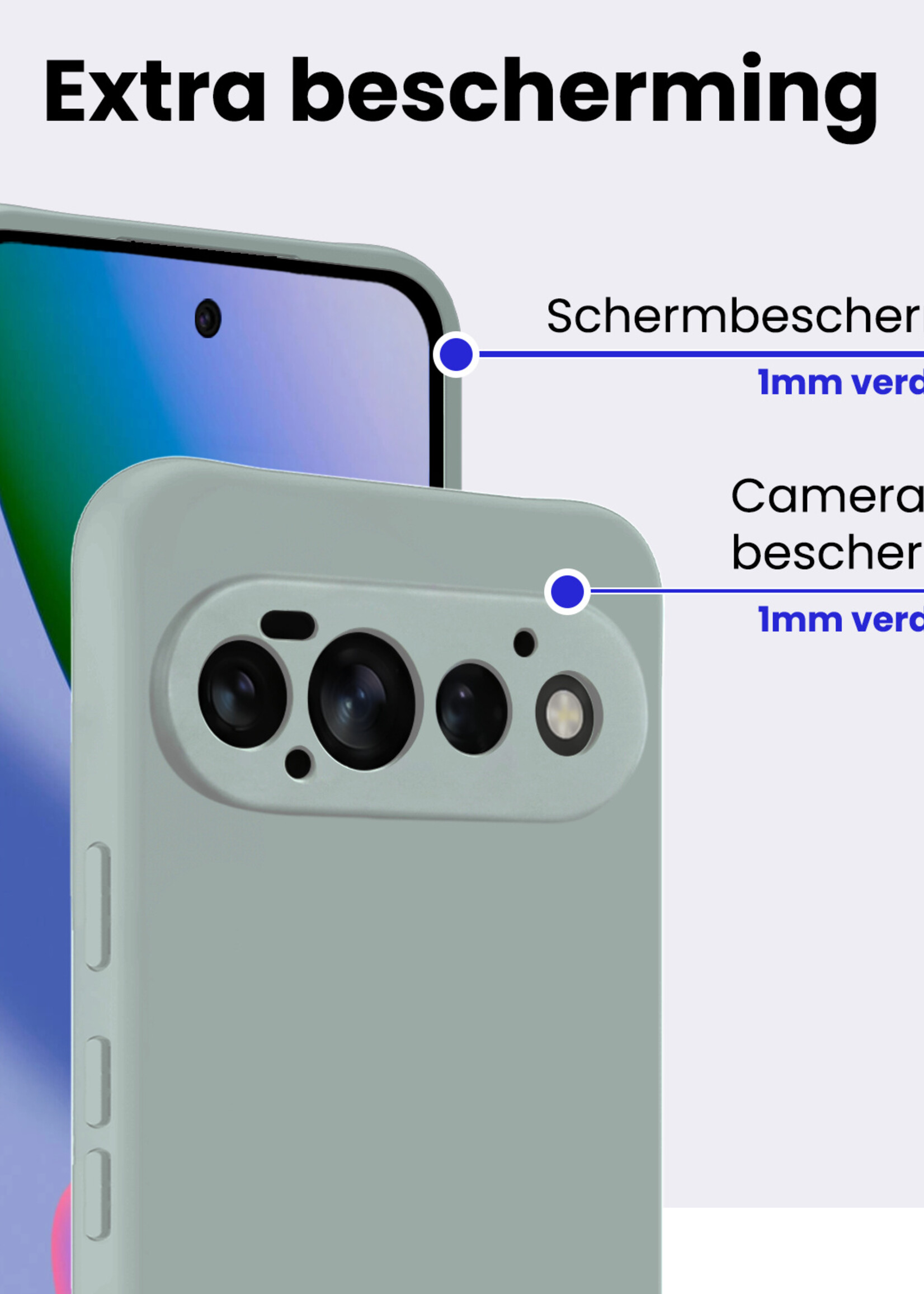 BTH BTH Google Pixel 11 Pro Hoesje Siliconen Met Screenprotector - Lichtblauw