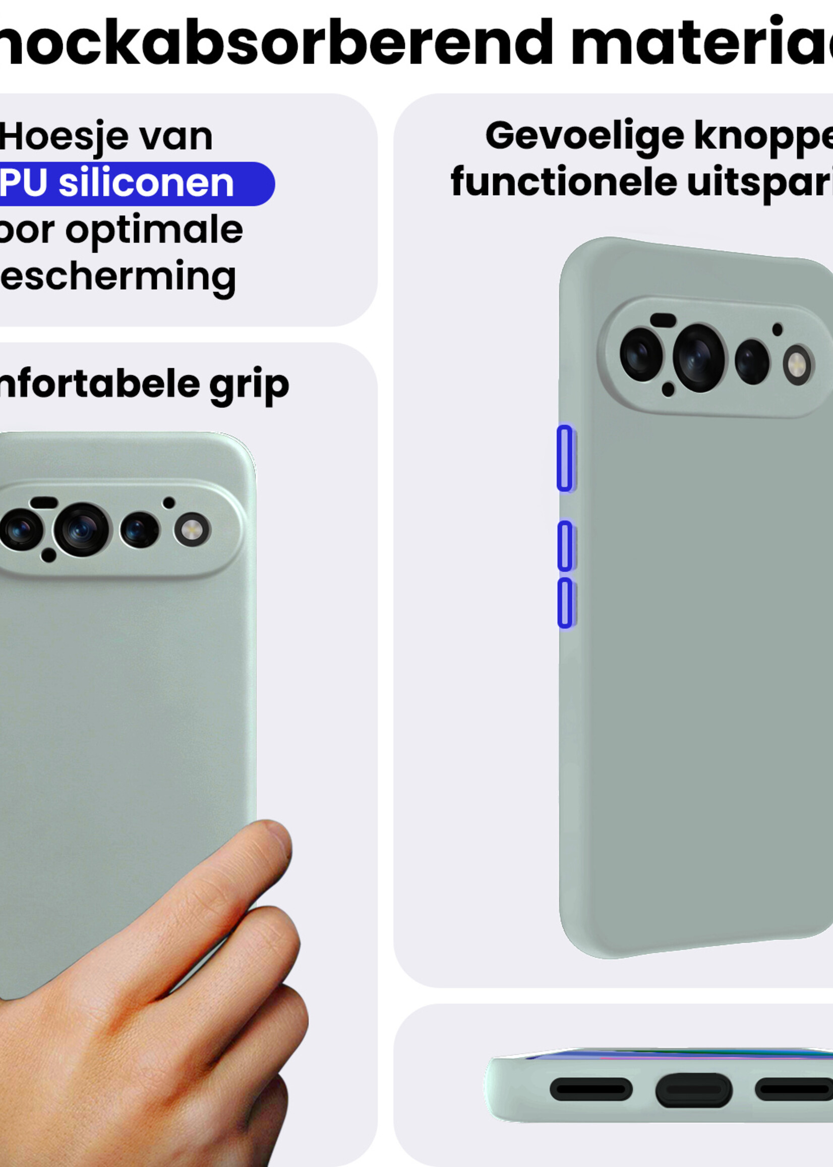 BTH BTH Google Pixel 11 Pro Hoesje Siliconen Met Screenprotector - Lichtblauw