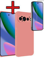 BTH BTH Google Pixel 11 Pro Hoesje Siliconen Met Screenprotector - Lichtroze