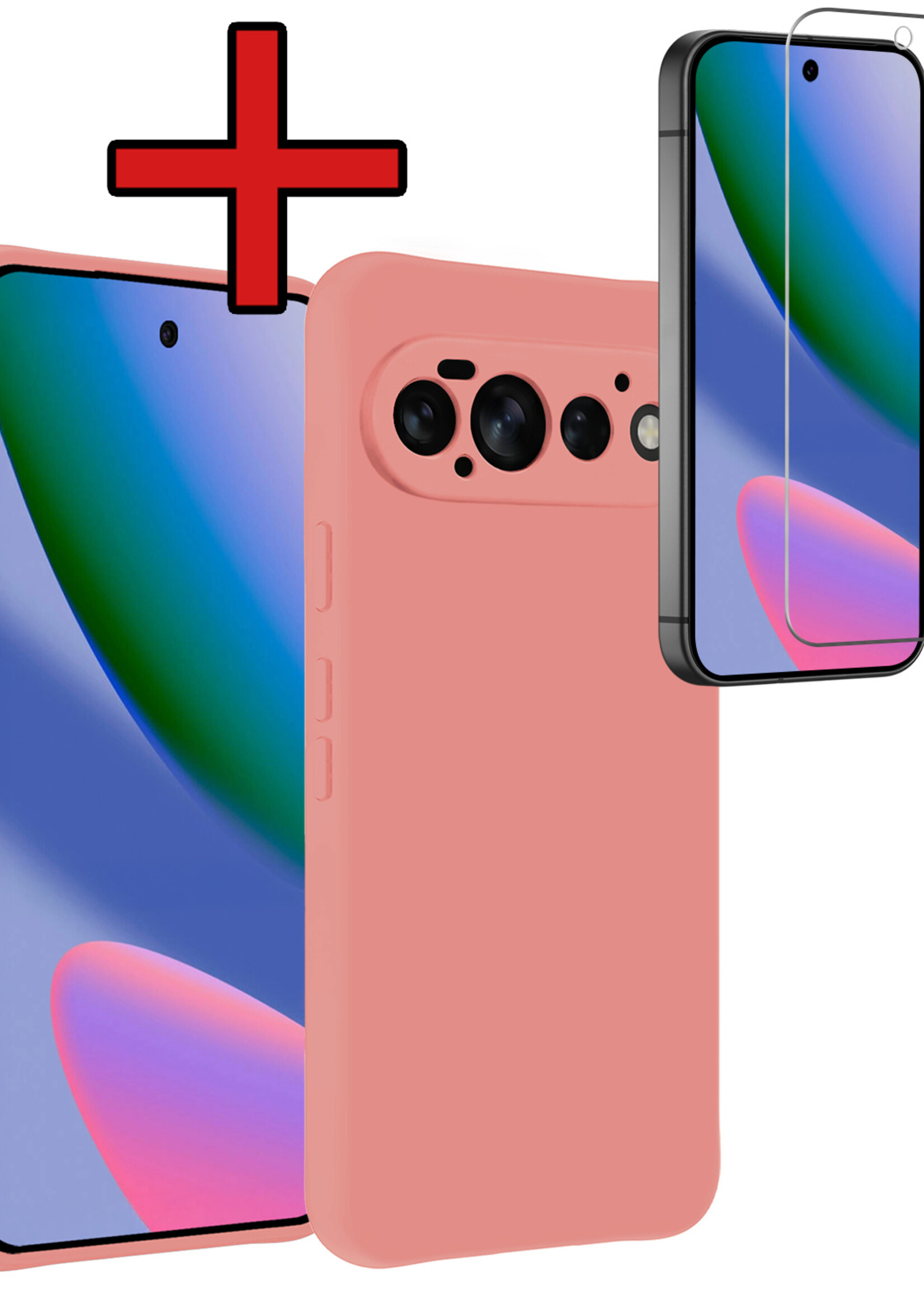 BTH BTH Google Pixel 11 Pro Hoesje Siliconen Met Screenprotector - Lichtroze