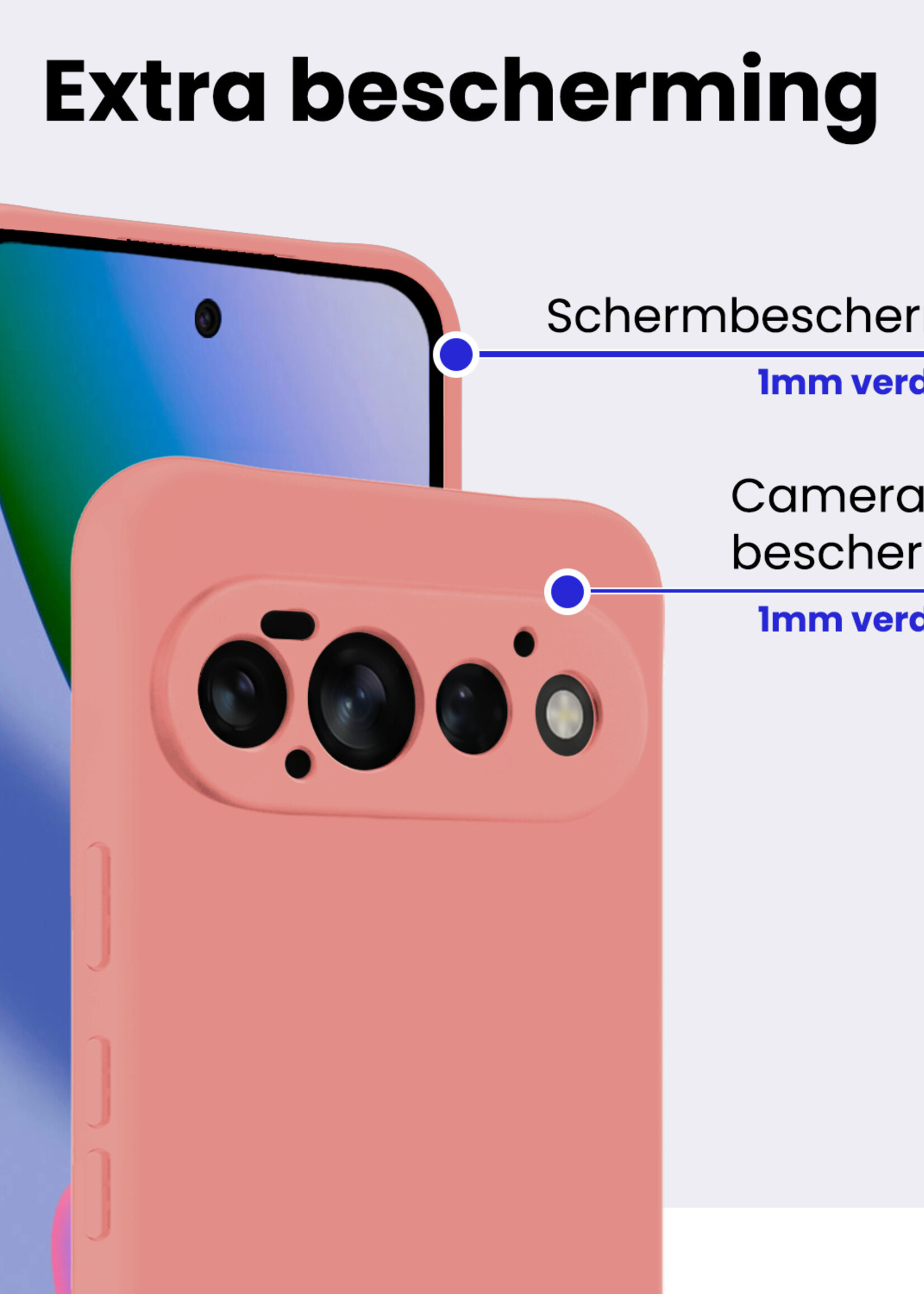 BTH BTH Google Pixel 11 Pro Hoesje Siliconen Met Screenprotector - Lichtroze