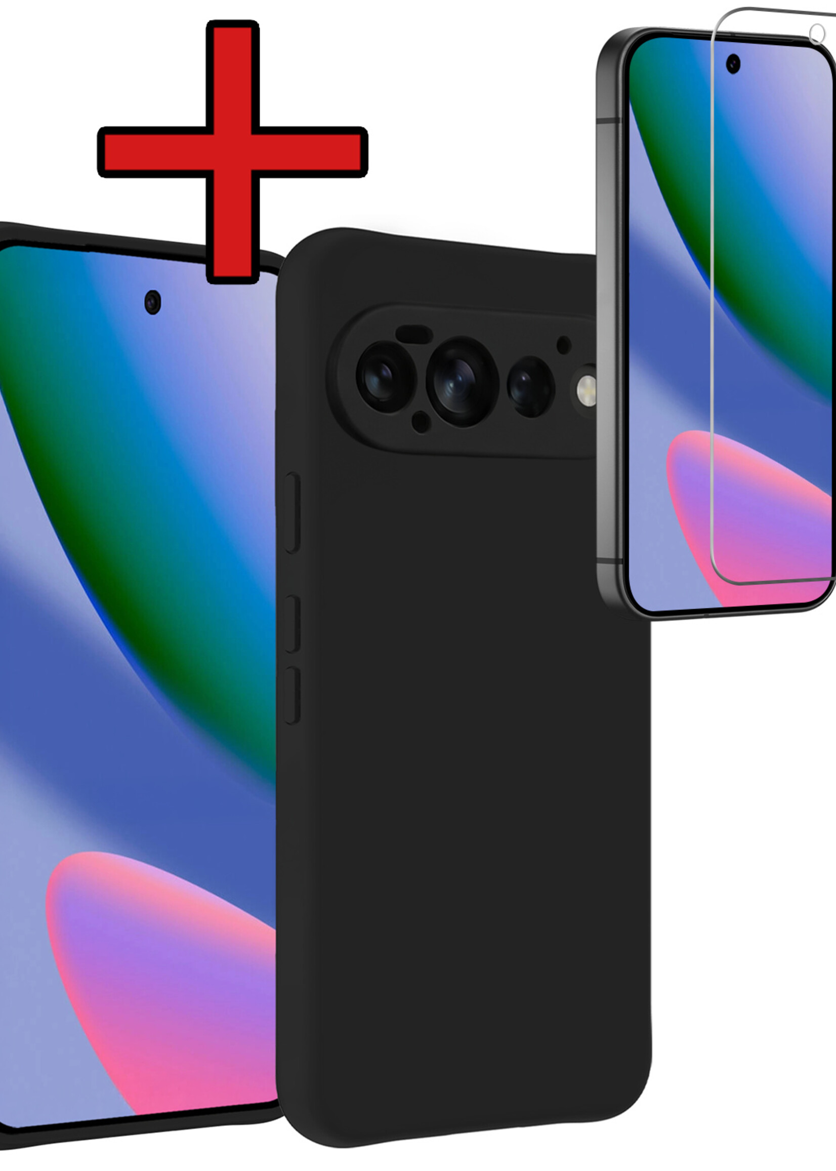 BTH BTH Google Pixel 11 Pro Hoesje Siliconen Met Screenprotector - Zwart