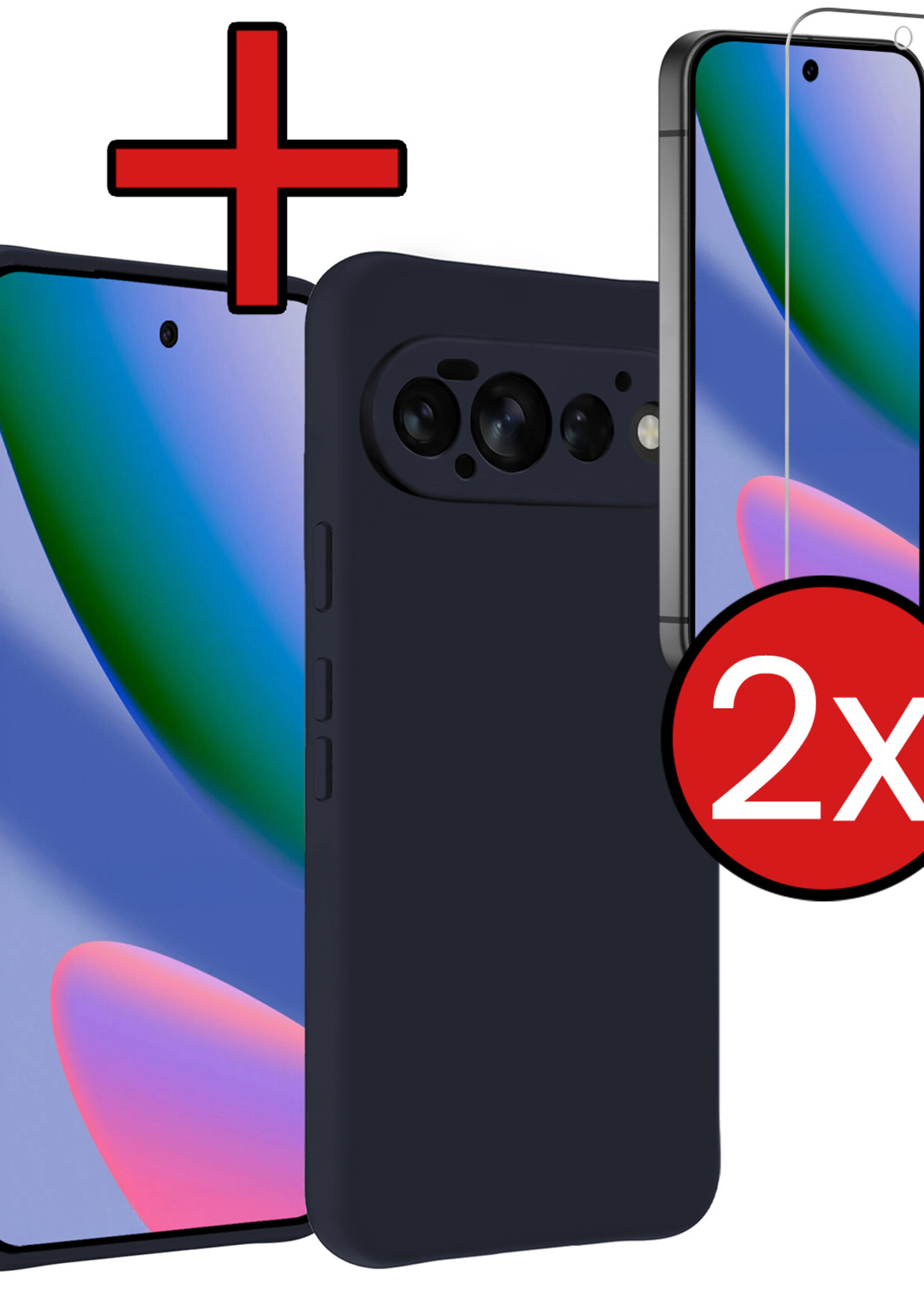 BTH BTH Google Pixel 11 Pro Hoesje Siliconen Met 2x Screenprotector - Donkerblauw