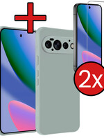 BTH BTH Google Pixel 11 Pro Hoesje Siliconen Met 2x Screenprotector - Lichtblauw