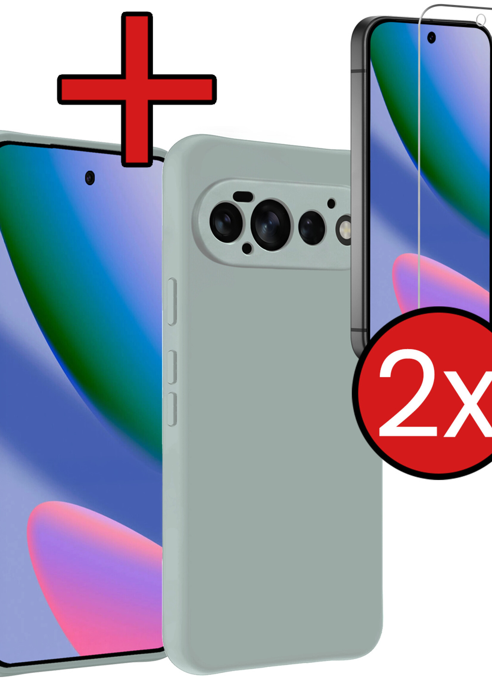 BTH BTH Google Pixel 11 Pro Hoesje Siliconen Met 2x Screenprotector - Lichtblauw
