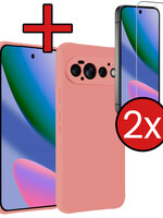 BTH BTH Google Pixel 11 Pro Hoesje Siliconen Met 2x Screenprotector - Lichtroze