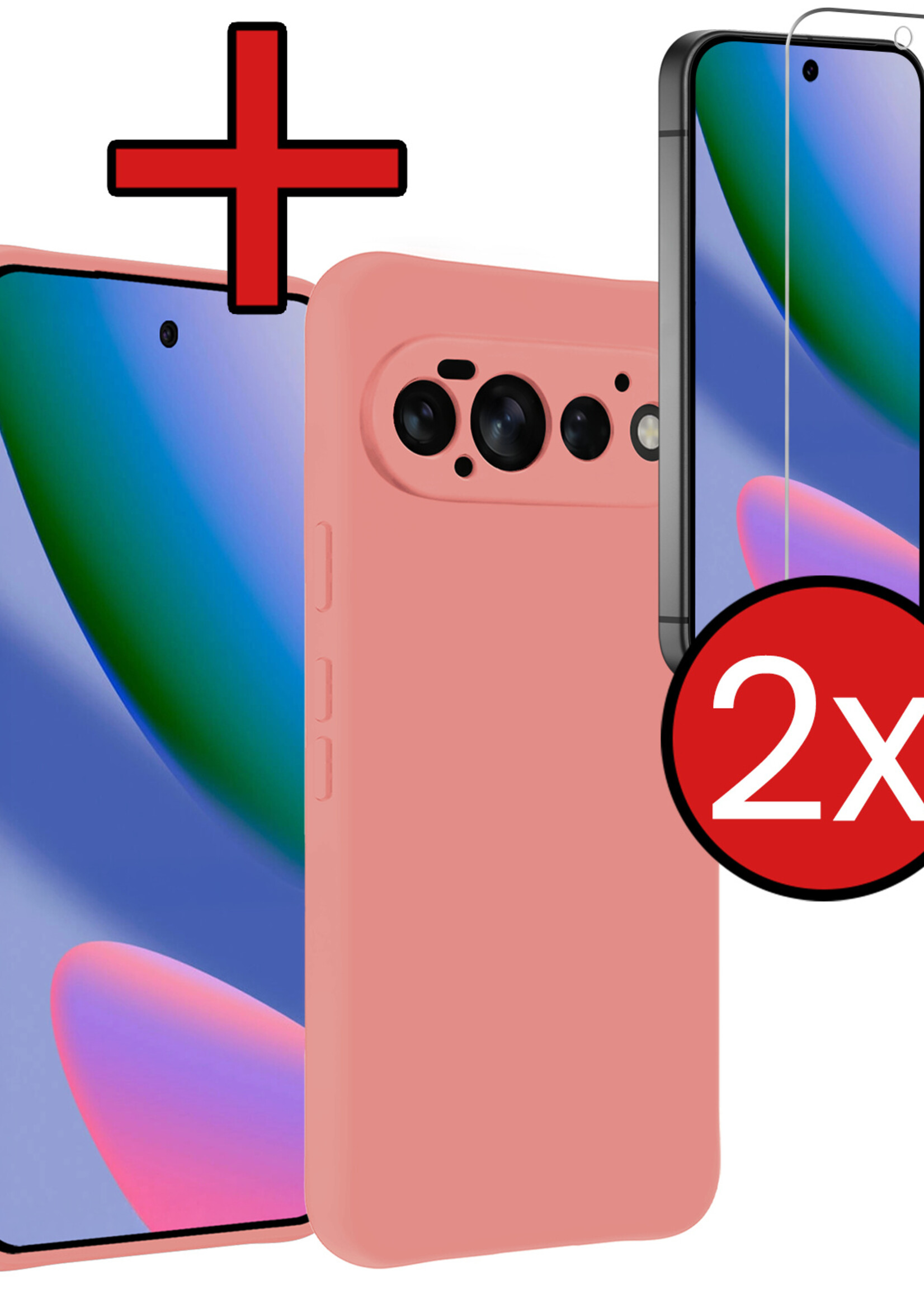 BTH BTH Google Pixel 11 Pro Hoesje Siliconen Met 2x Screenprotector - Lichtroze