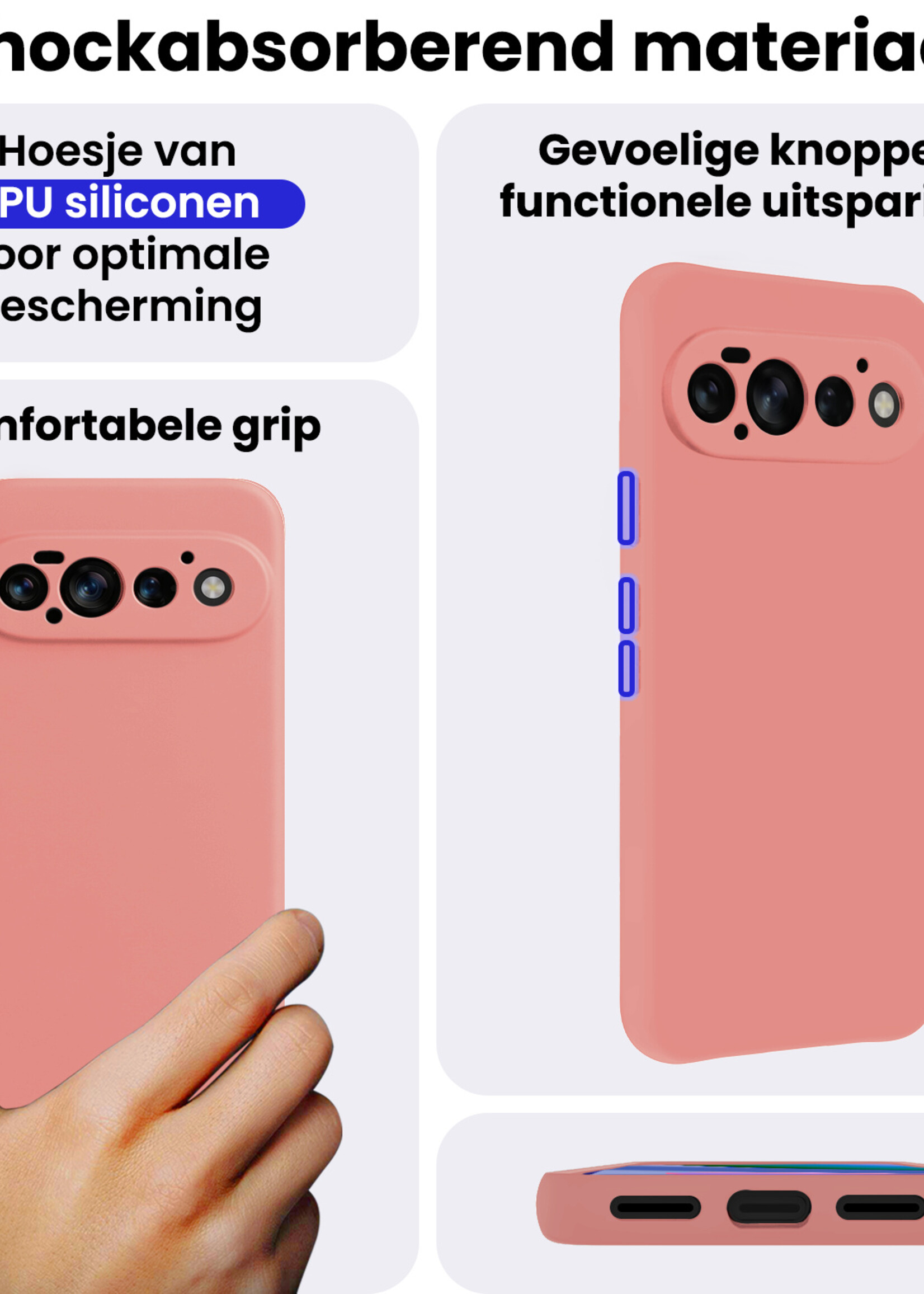 BTH BTH Google Pixel 11 Pro Hoesje Siliconen Met 2x Screenprotector - Lichtroze