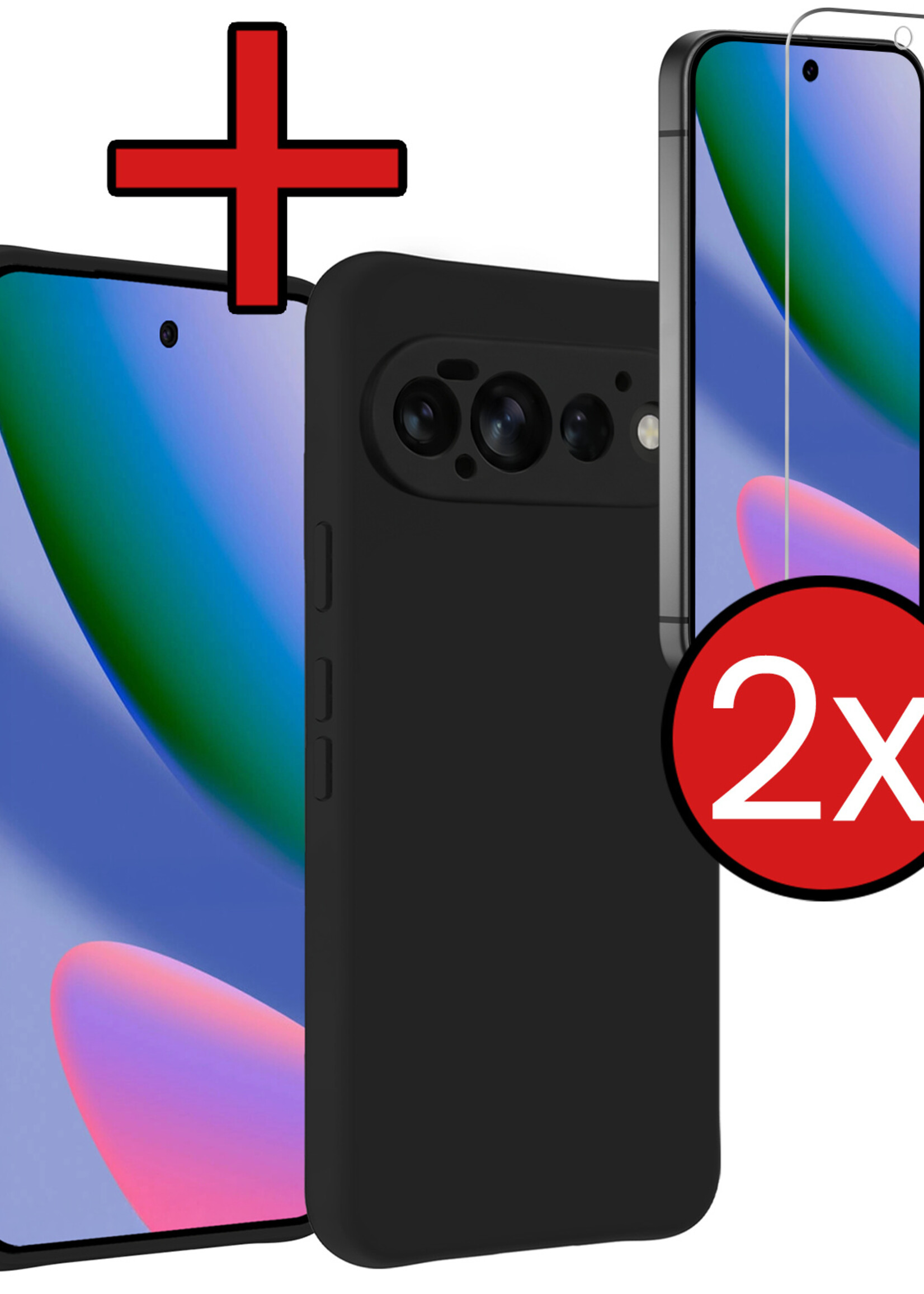BTH BTH Google Pixel 11 Pro Hoesje Siliconen Met 2x Screenprotector - Zwart