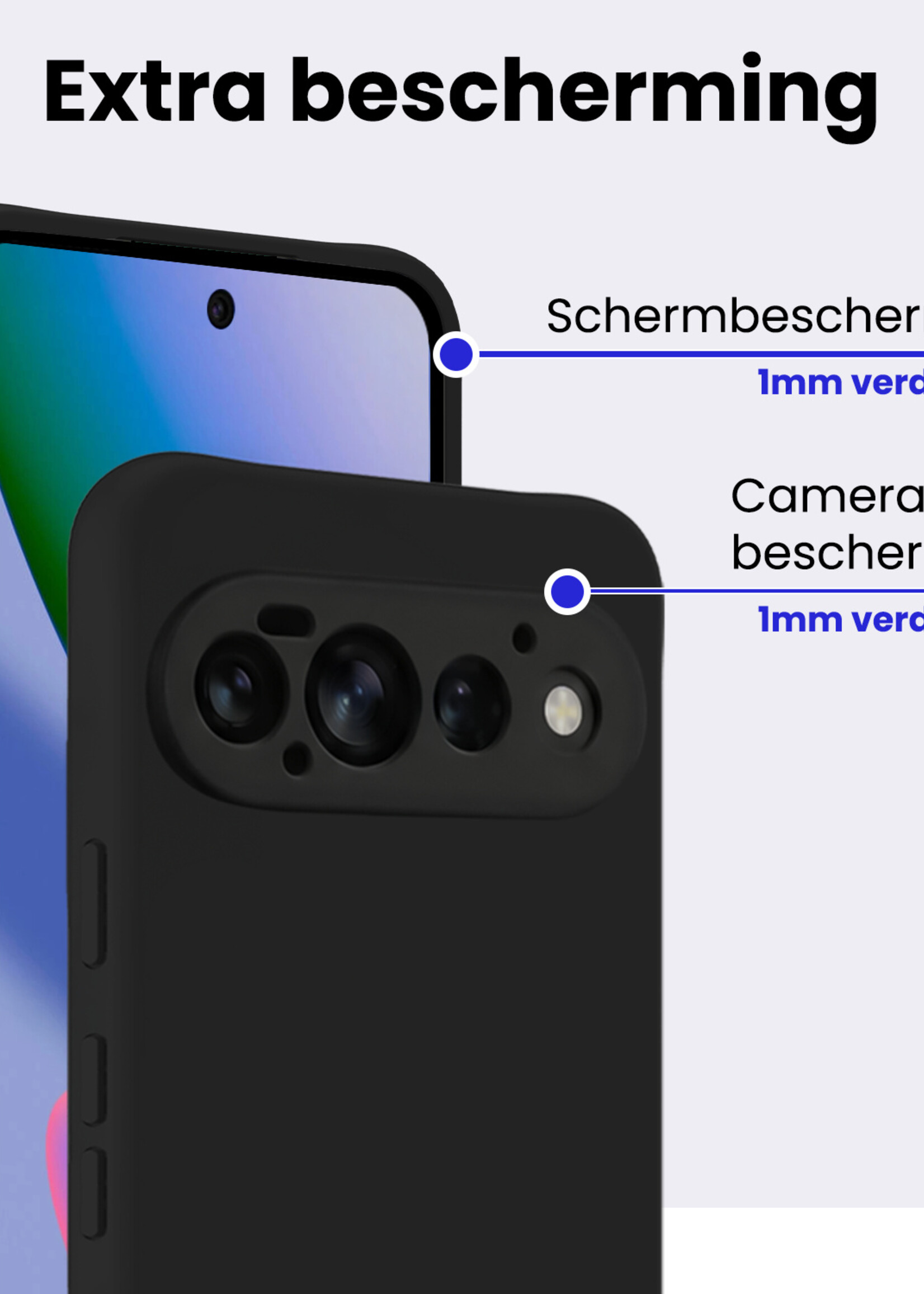 BTH BTH Google Pixel 11 Pro Hoesje Siliconen Met 2x Screenprotector - Zwart