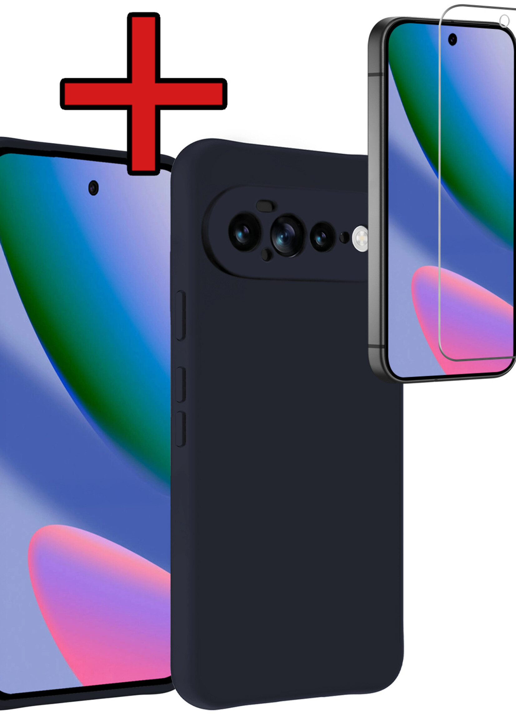 BTH BTH Google Pixel 11 Pro XL Hoesje Siliconen Met Screenprotector - Donkerblauw