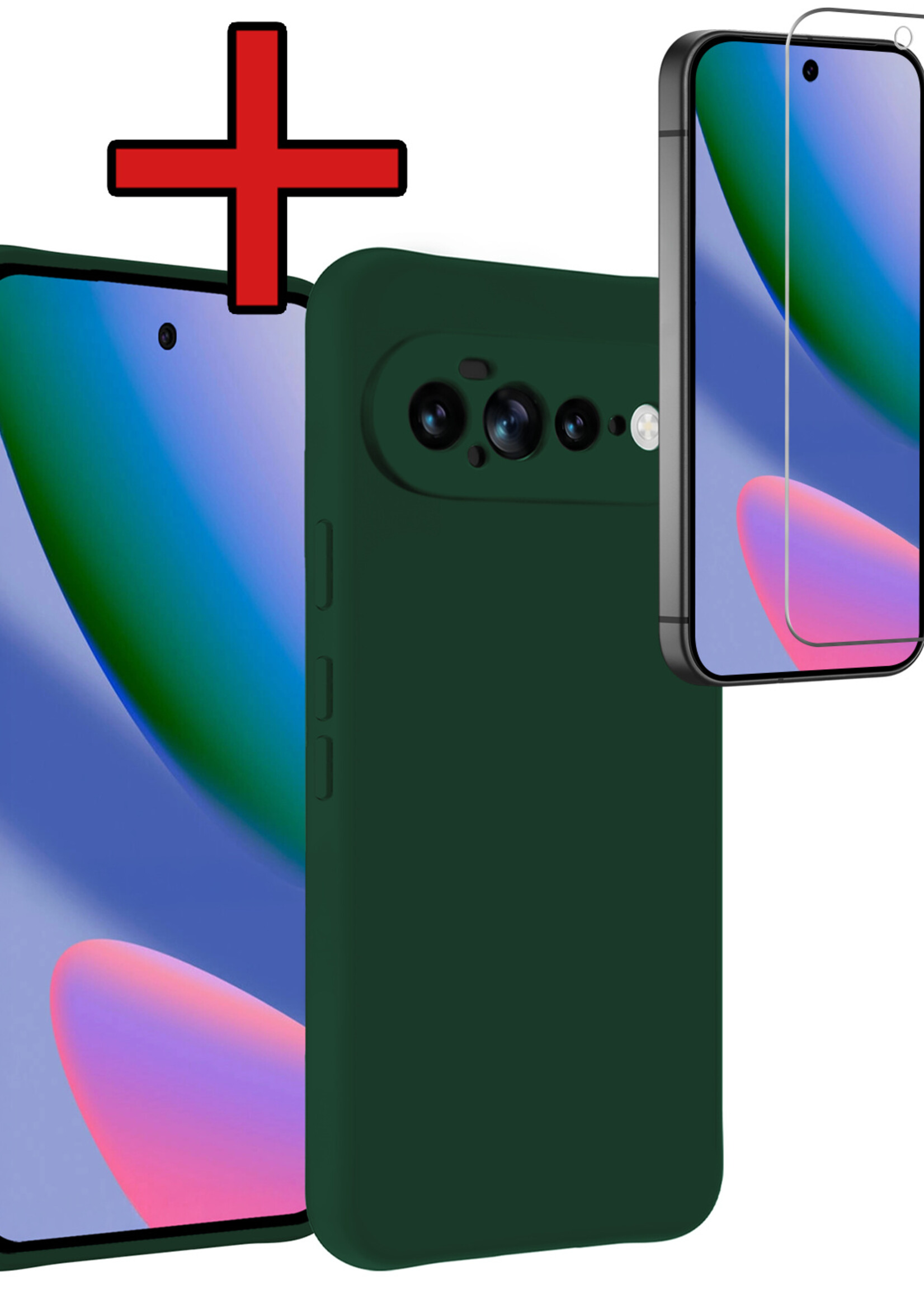 BTH BTH Google Pixel 11 Pro XL Hoesje Siliconen Met Screenprotector - Donkergroen