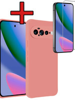 BTH BTH Google Pixel 11 Pro XL Hoesje Siliconen Met Screenprotector - Lichtroze