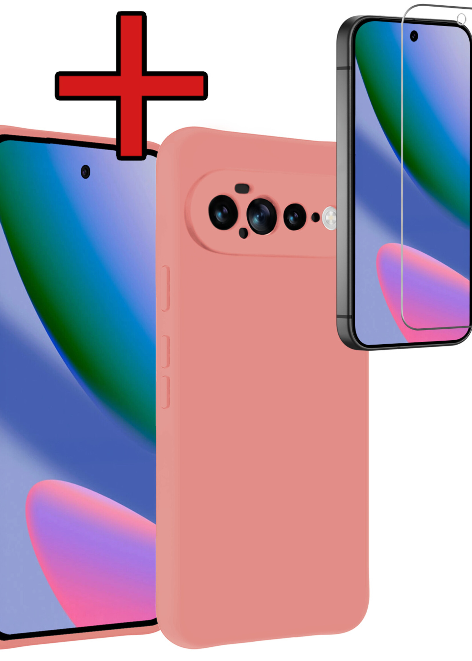 BTH BTH Google Pixel 11 Pro XL Hoesje Siliconen Met Screenprotector - Lichtroze