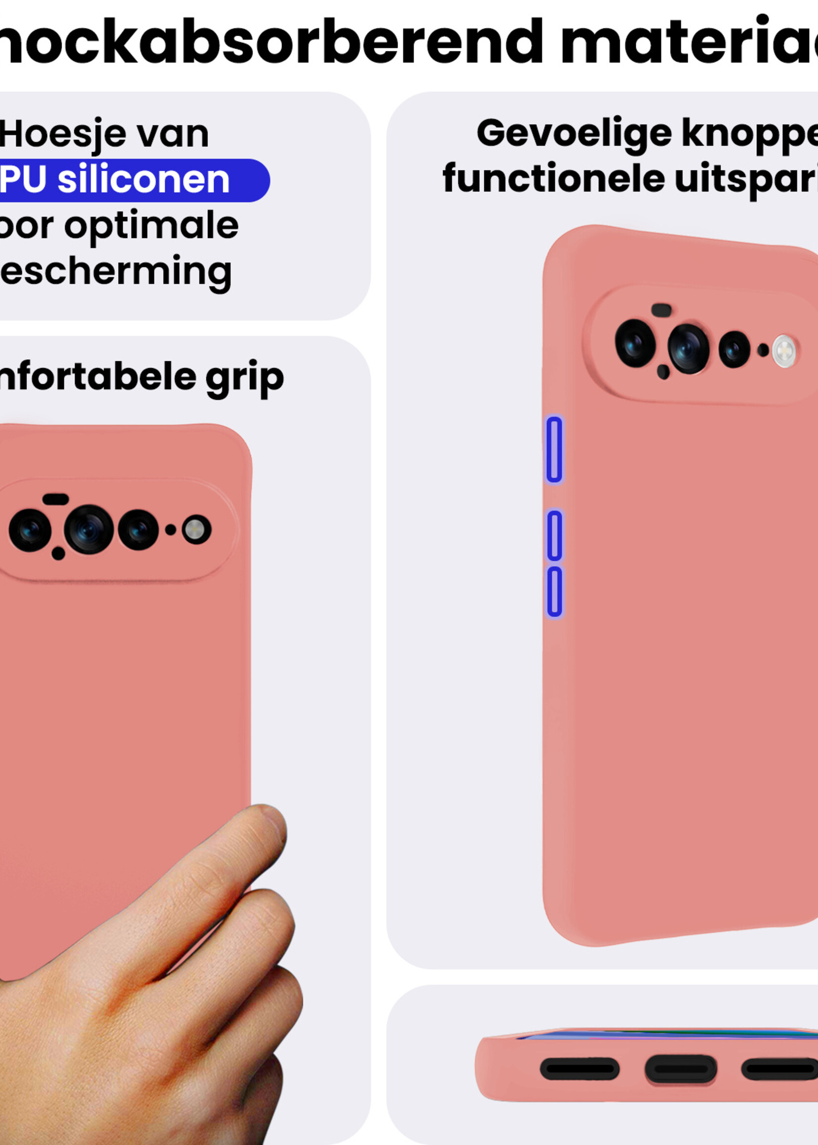 BTH BTH Google Pixel 11 Pro XL Hoesje Siliconen Met Screenprotector - Lichtroze