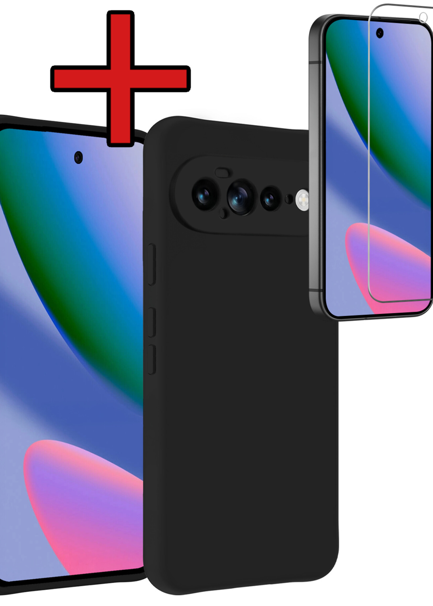 BTH BTH Google Pixel 11 Pro XL Hoesje Siliconen Met Screenprotector - Zwart