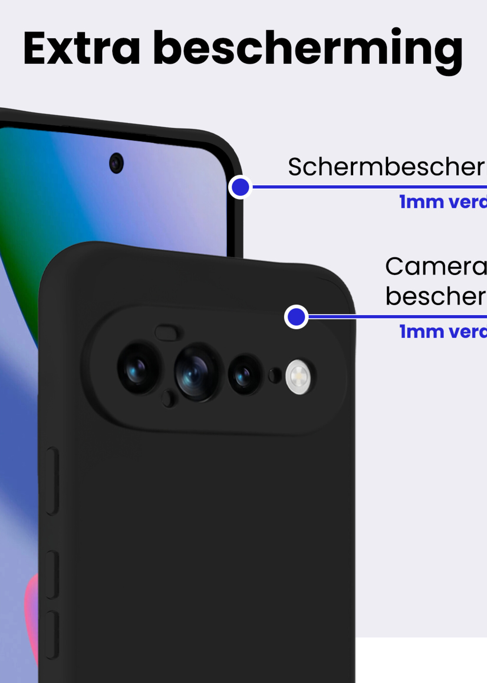 BTH BTH Google Pixel 11 Pro XL Hoesje Siliconen Met Screenprotector - Zwart