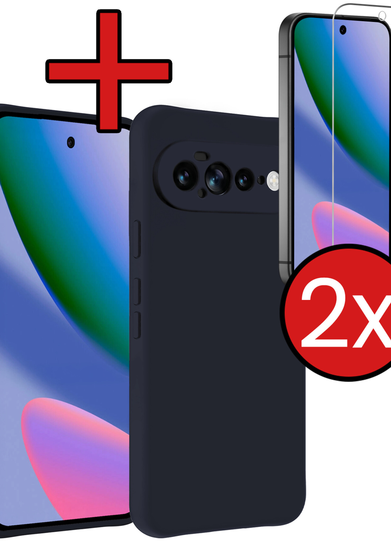BTH BTH Google Pixel 11 Pro XL Hoesje Siliconen Met 2x Screenprotector - Donkerblauw