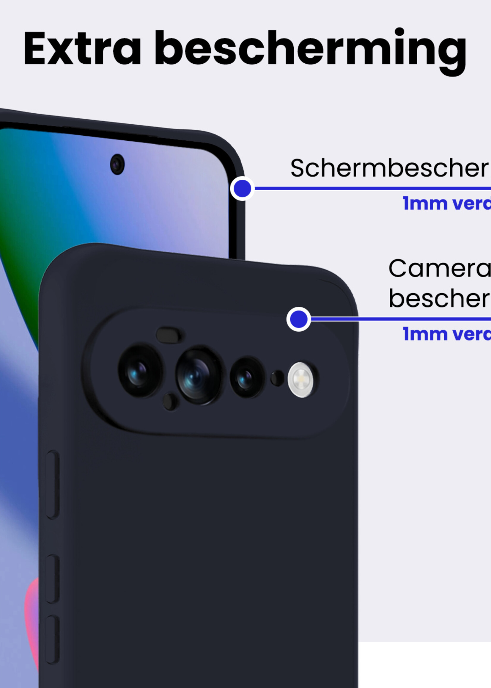 BTH BTH Google Pixel 11 Pro XL Hoesje Siliconen Met 2x Screenprotector - Donkerblauw