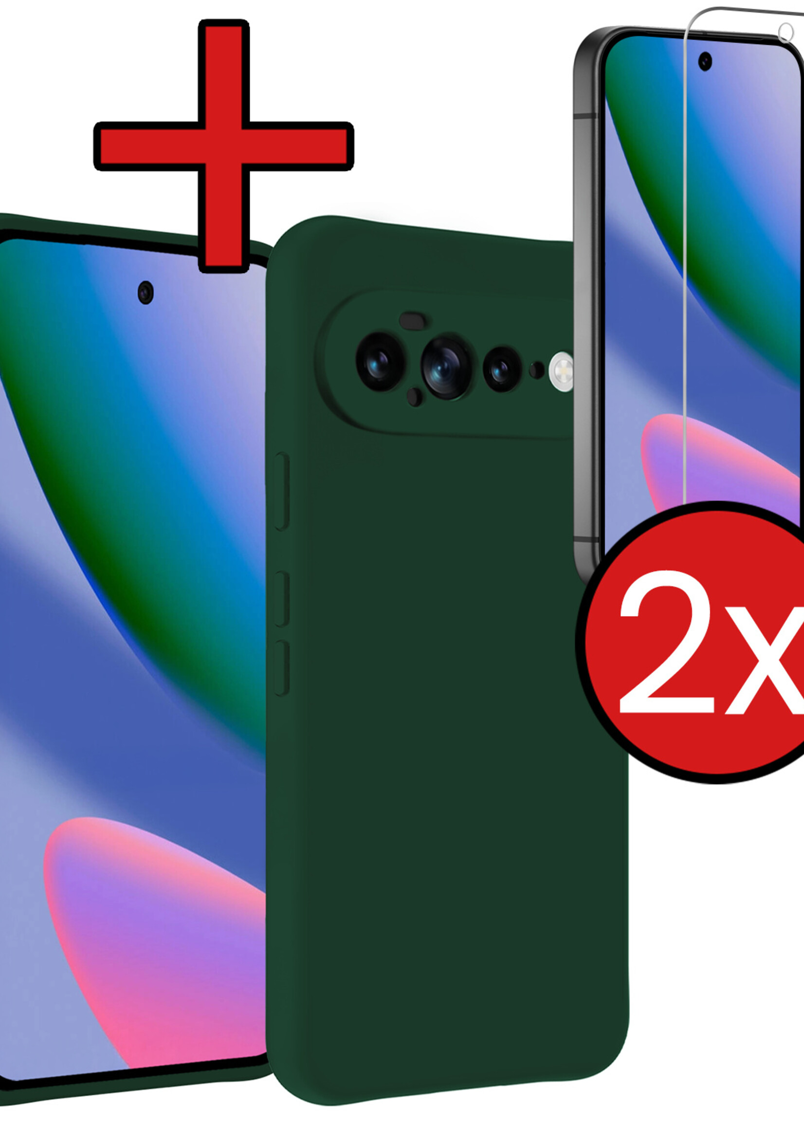 BTH BTH Google Pixel 11 Pro XL Hoesje Siliconen Met 2x Screenprotector - Donkergroen