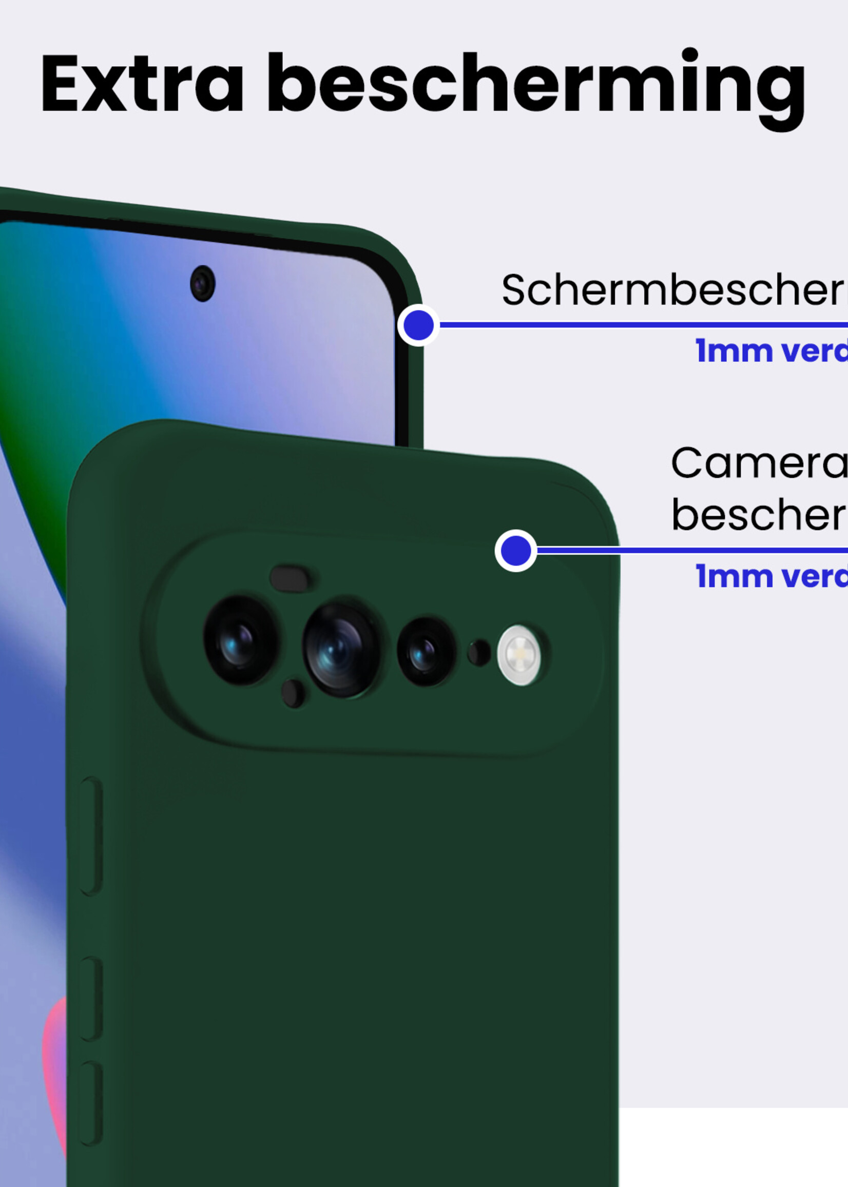 BTH BTH Google Pixel 11 Pro XL Hoesje Siliconen Met 2x Screenprotector - Donkergroen