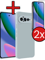 BTH BTH Google Pixel 11 Pro XL Hoesje Siliconen Met 2x Screenprotector - Lichtblauw