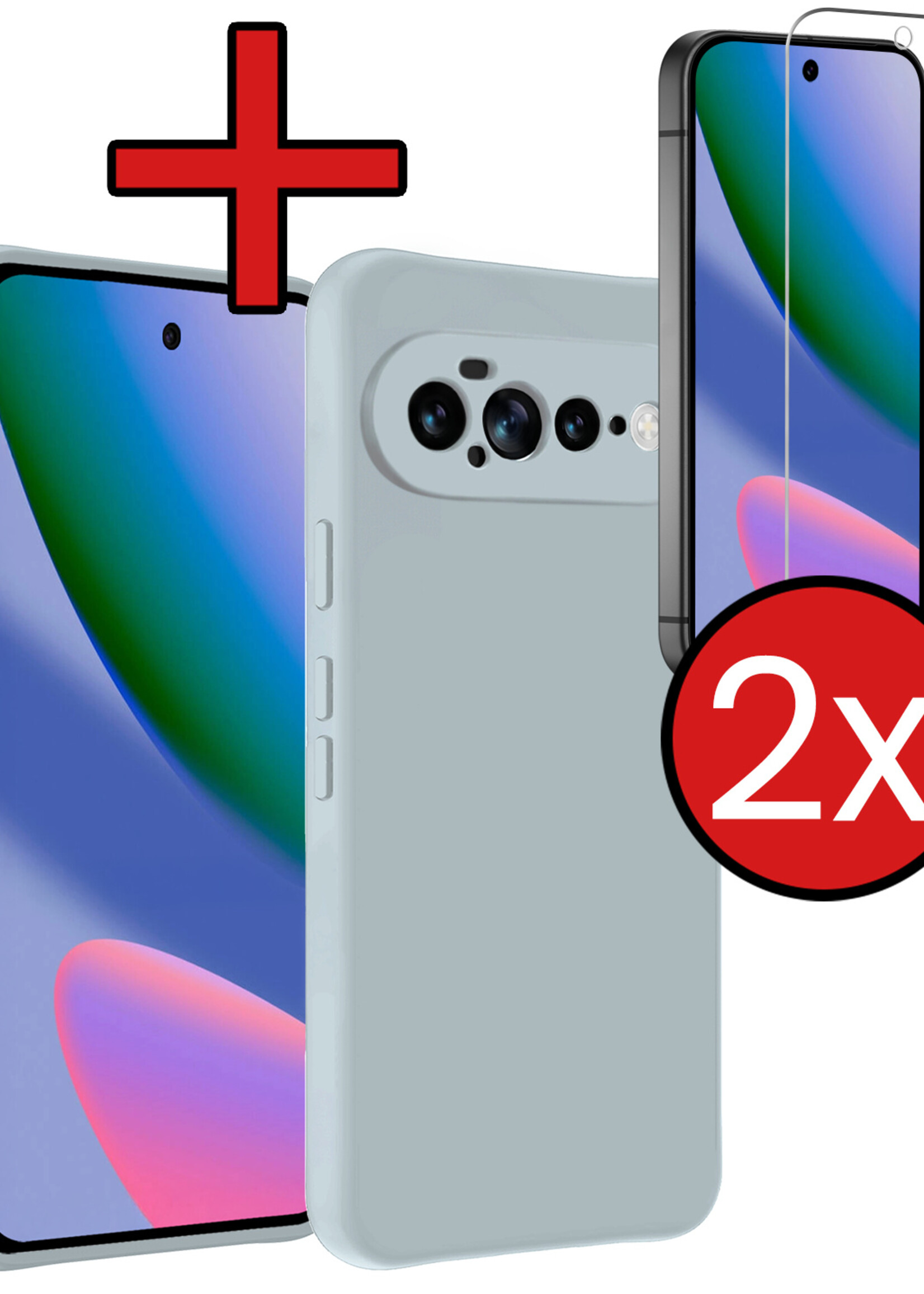 BTH BTH Google Pixel 11 Pro XL Hoesje Siliconen Met 2x Screenprotector - Lichtblauw