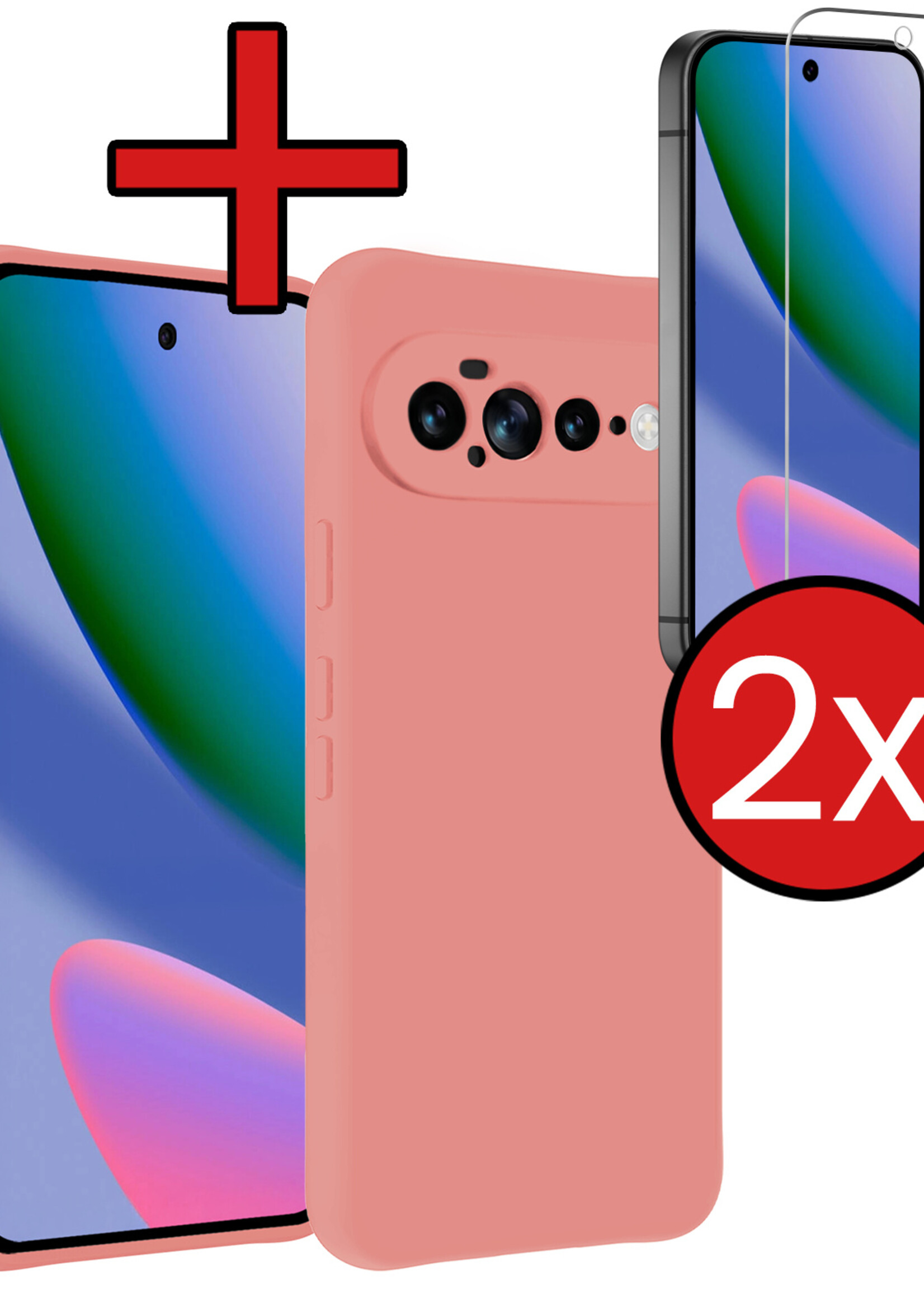 BTH BTH Google Pixel 11 Pro XL Hoesje Siliconen Met 2x Screenprotector - Lichtroze