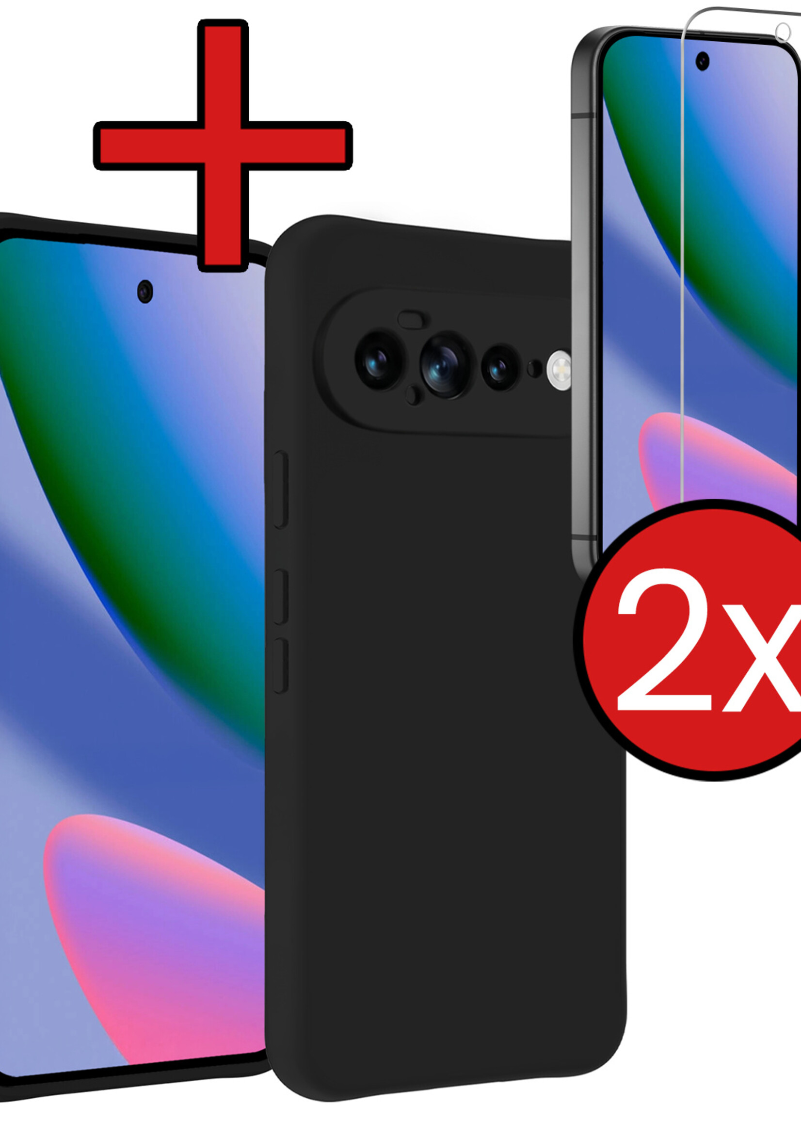 BTH BTH Google Pixel 11 Pro XL Hoesje Siliconen Met 2x Screenprotector - Zwart