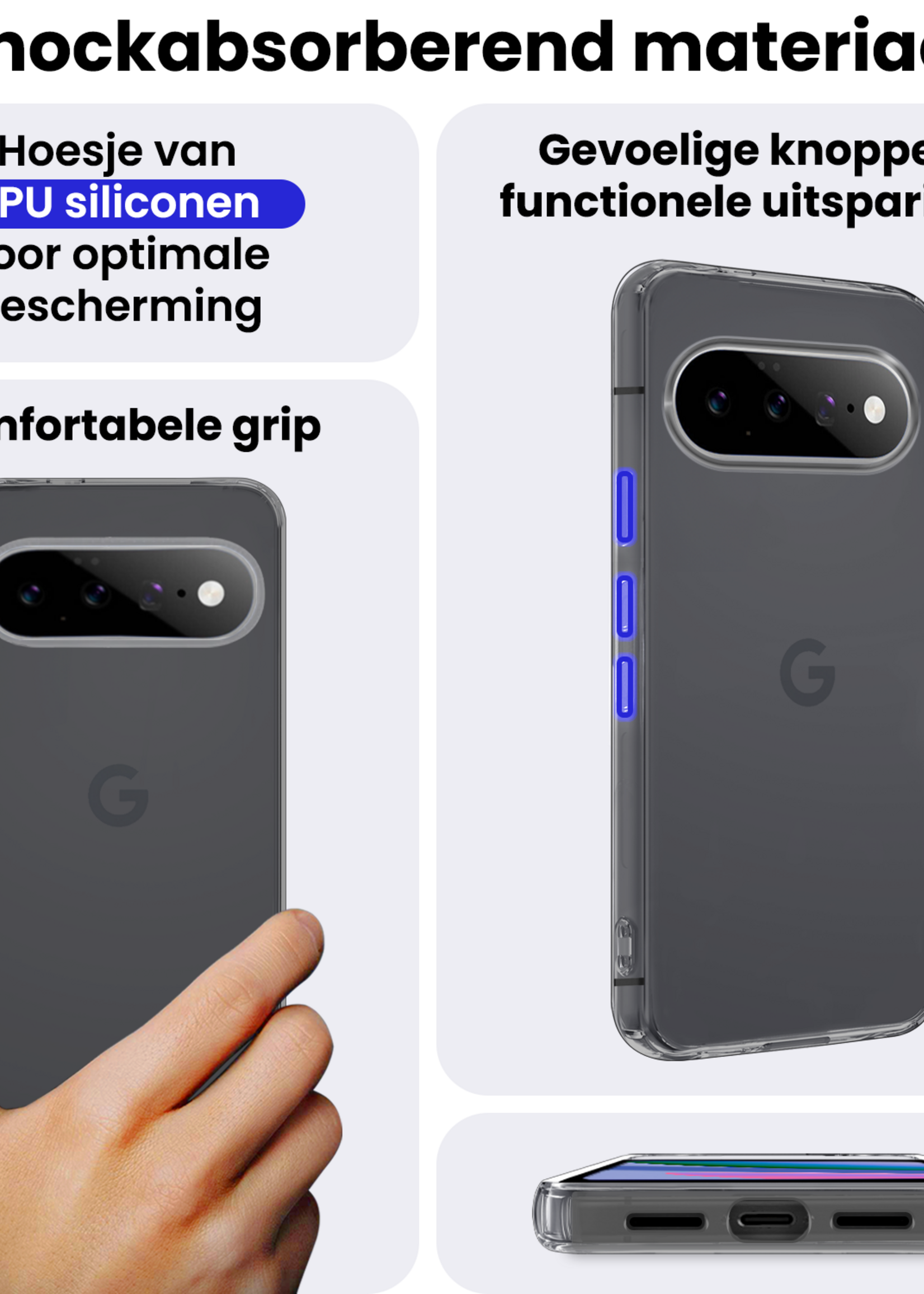 BTH BTH Google Pixel 11 Pro Hoesje Siliconen Met 2x Screenprotector - Transparant