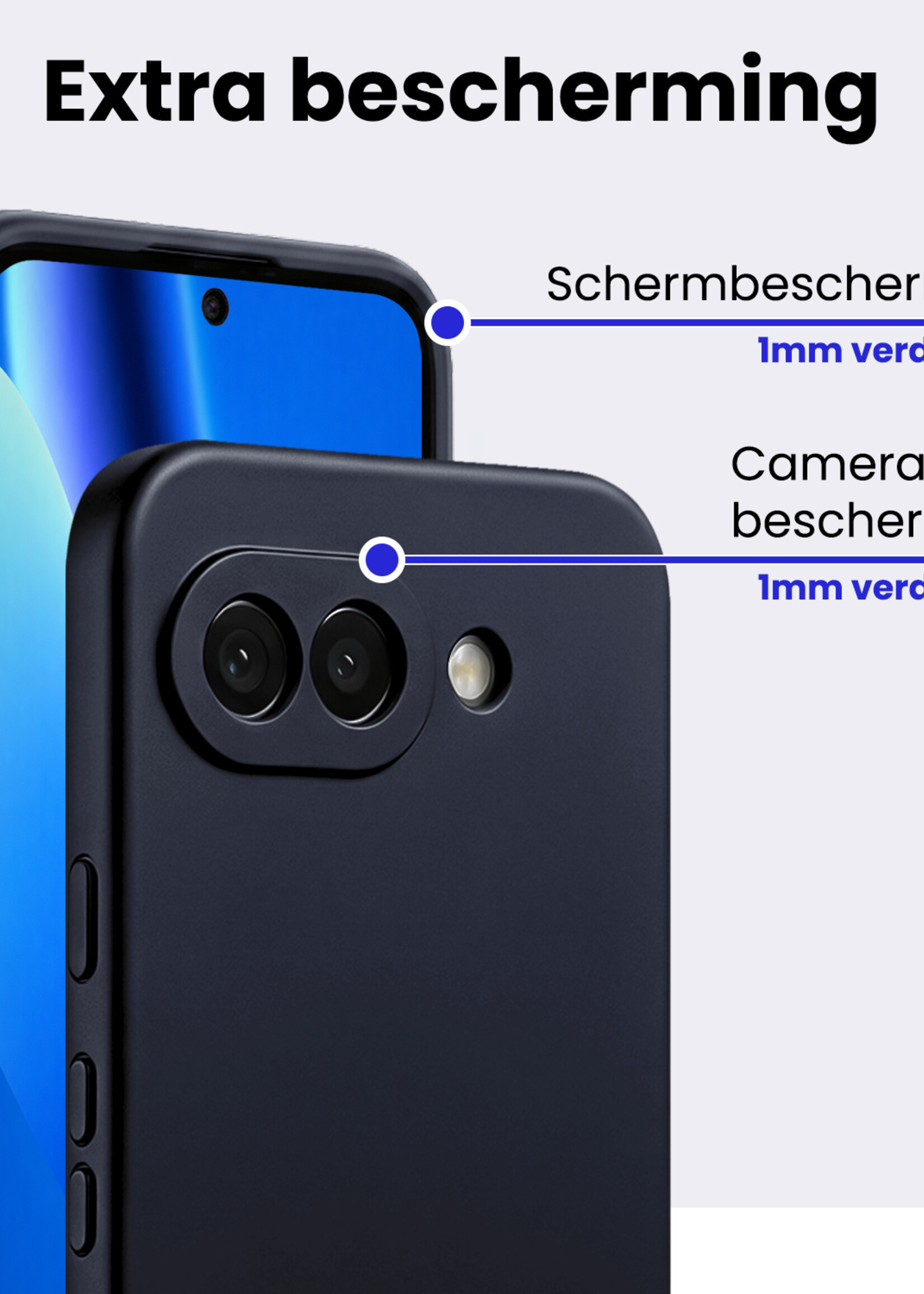 BTH BTH Google Pixel 10a Hoesje Siliconen Met Screenprotector - Donkerblauw