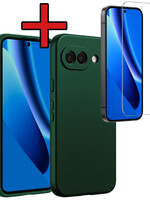 BTH BTH Google Pixel 10a Hoesje Siliconen Met Screenprotector - Donkergroen
