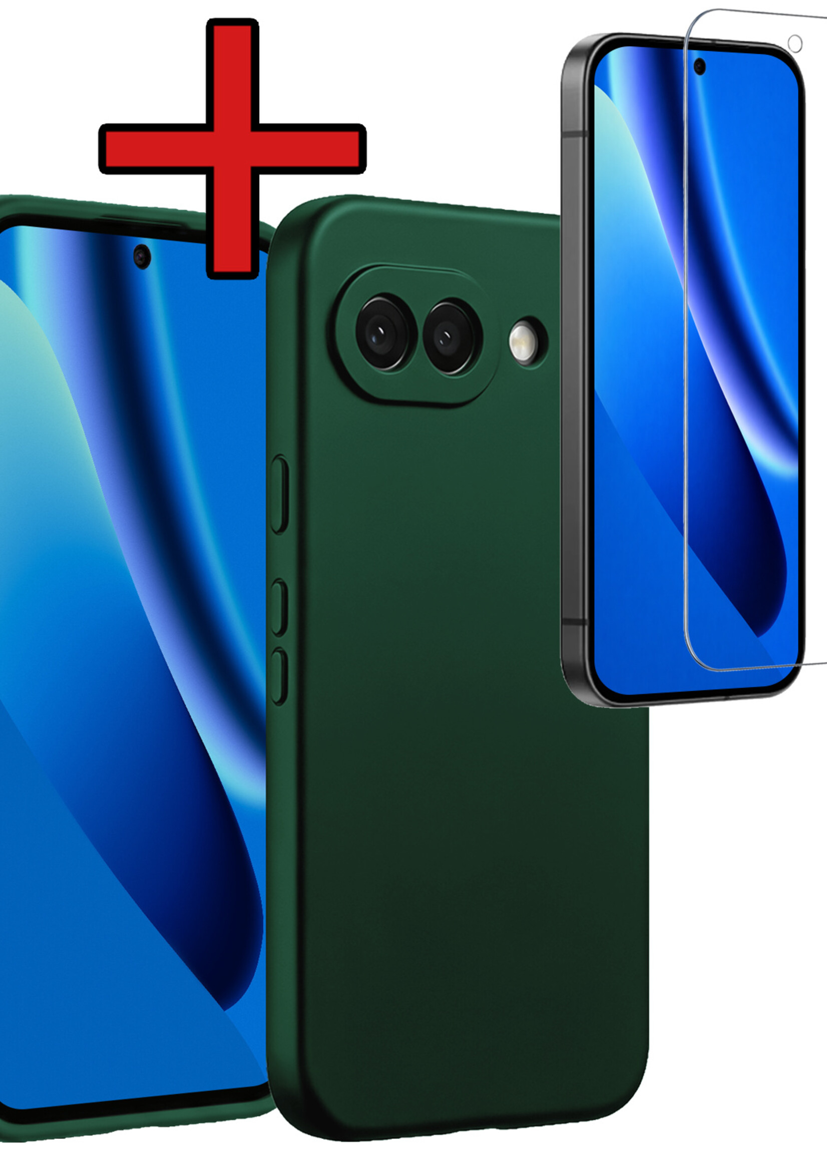 BTH BTH Google Pixel 10a Hoesje Siliconen Met Screenprotector - Donkergroen
